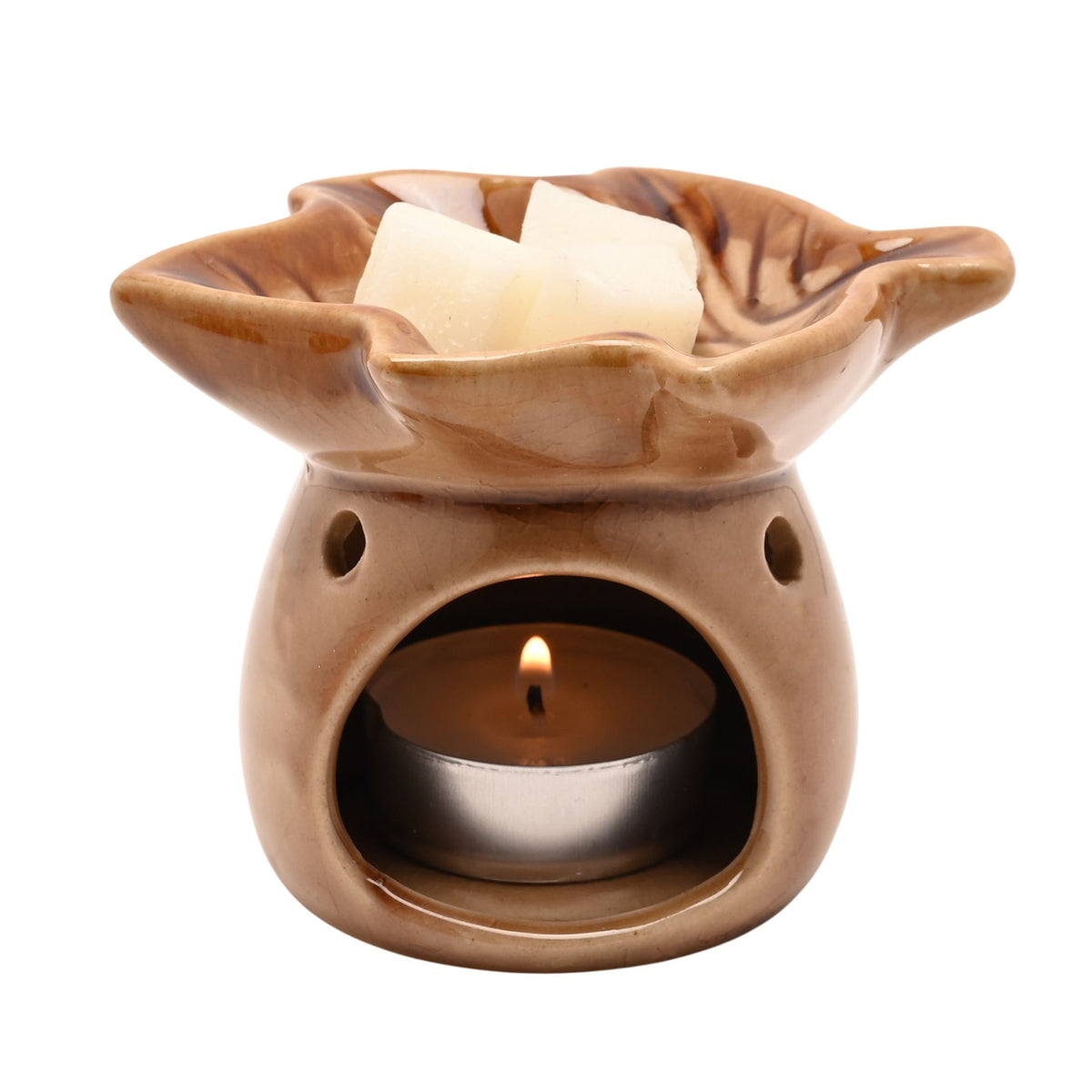 Country Living Autumn Leaf Ceramic Wax Melt Burner - Brown