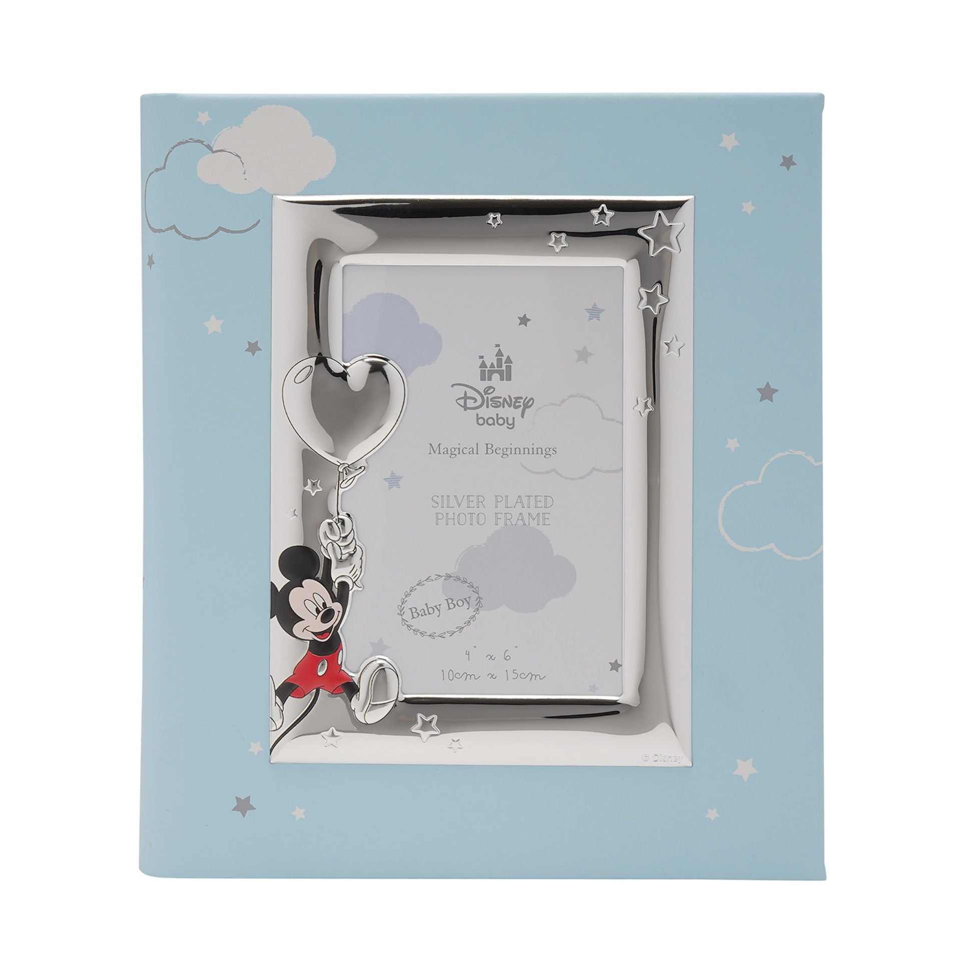 Disney Mickey Mouse With Balloon Silver 999 Plated Album With Frame 8" x 10" - Faux Leather With Four Colours