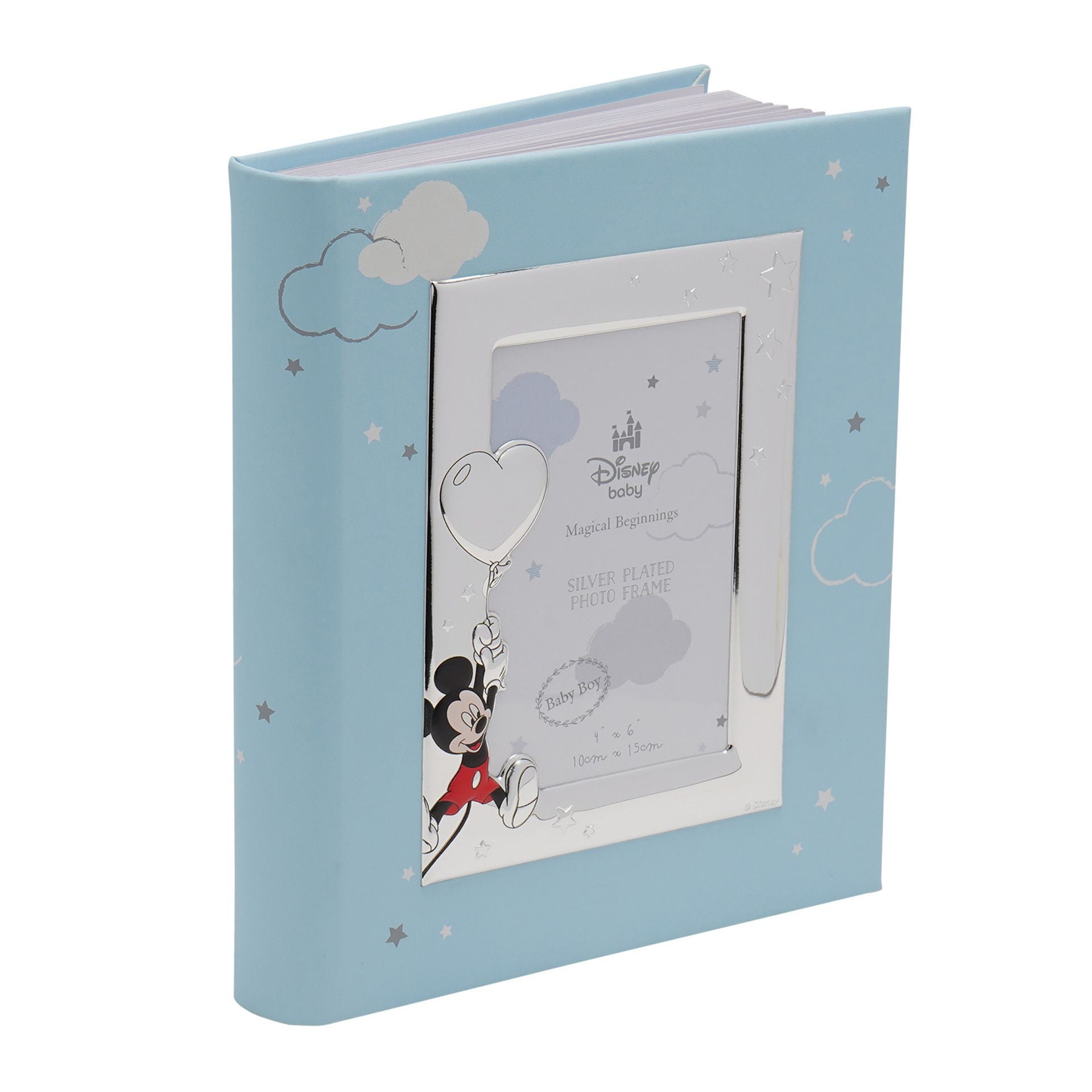 Disney Mickey Mouse With Balloon Silver 999 Plated Album With Frame 8" x 10" - Faux Leather With Four Colours