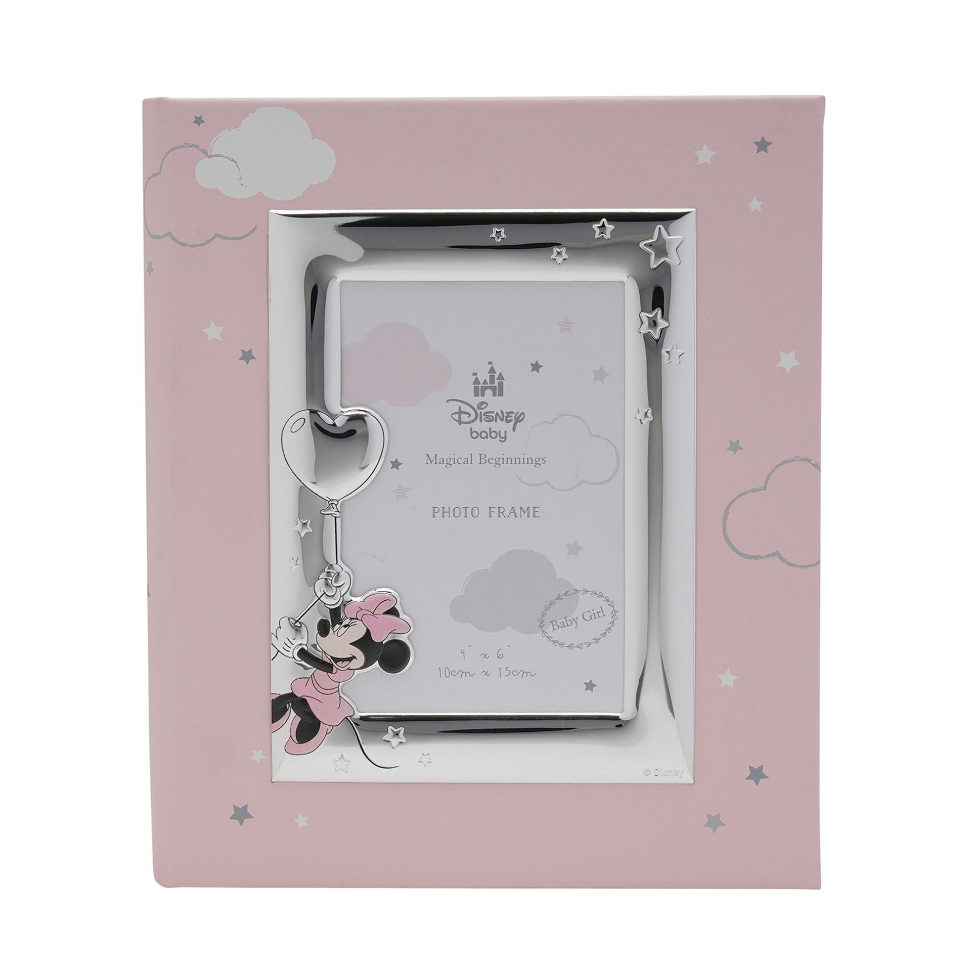 Disney Minnie Mouse With Balloon Silver Plated Album With Frame 8" x 10" - Faux Leather With Four Colours