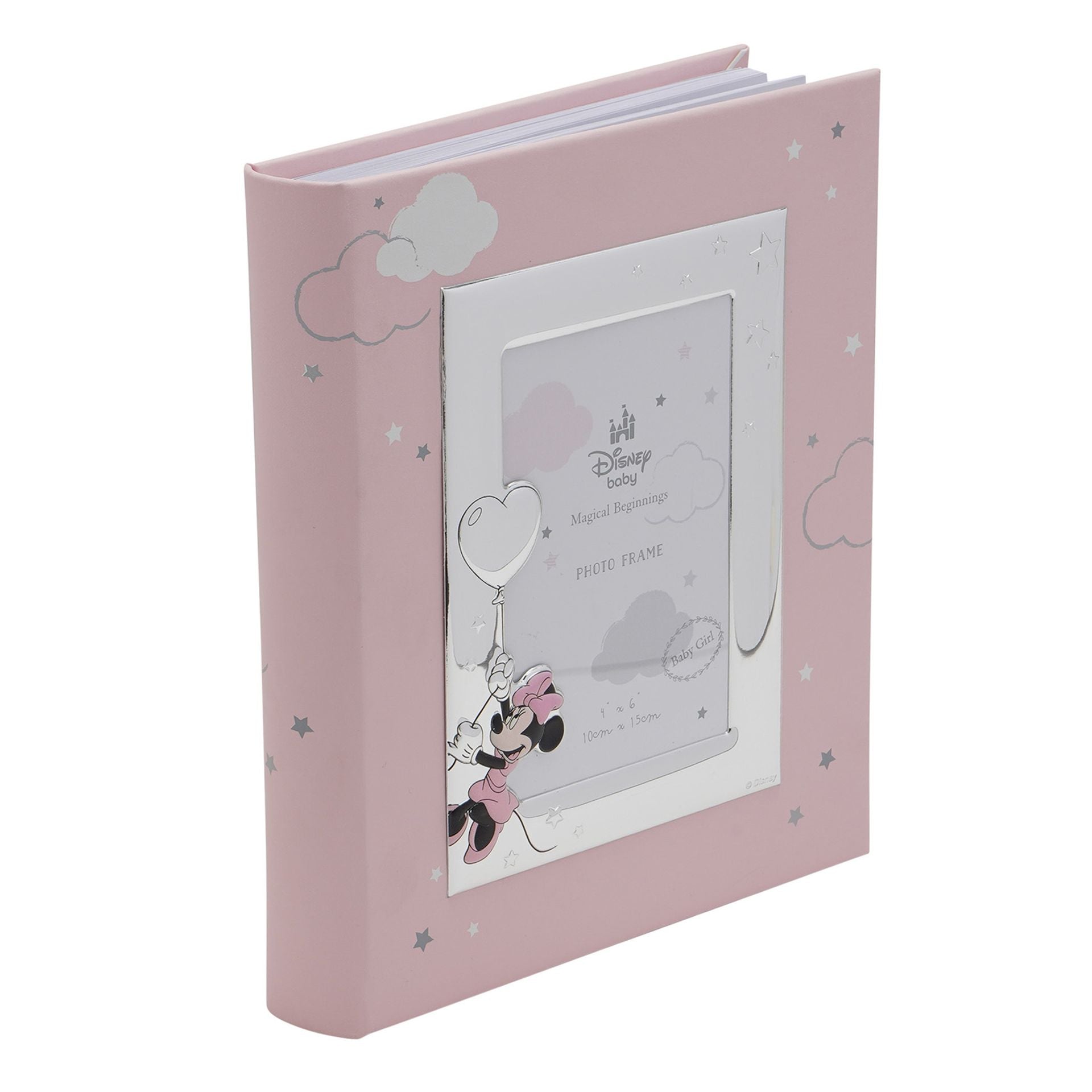 Disney Minnie Mouse With Balloon Silver Plated Album With Frame 8" x 10" - Faux Leather With Four Colours