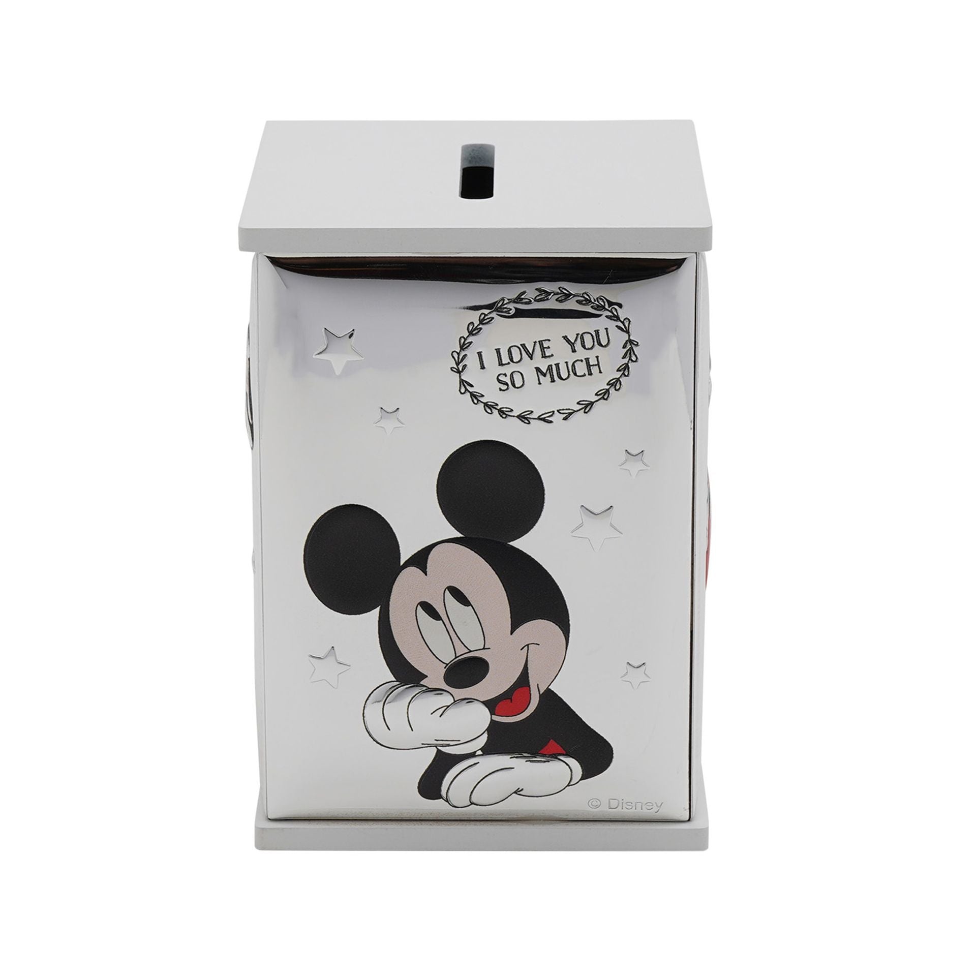 Disney Mickey Mouse Real 999 Silver Plate Money Bank - White Wood