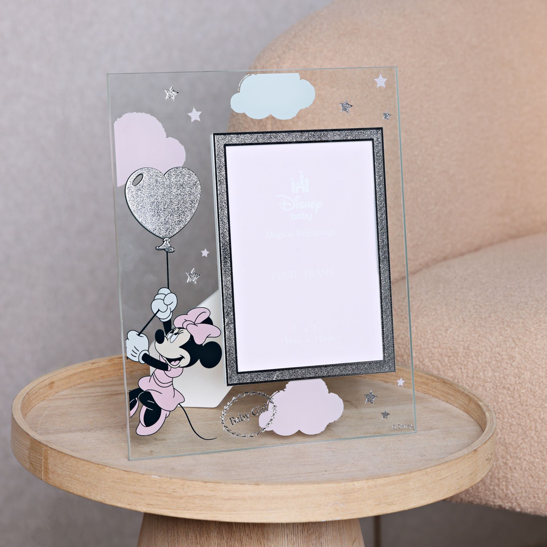 Disney 5" x 7" Minnie Mouse Real Silver 999 Plated Glass Frame