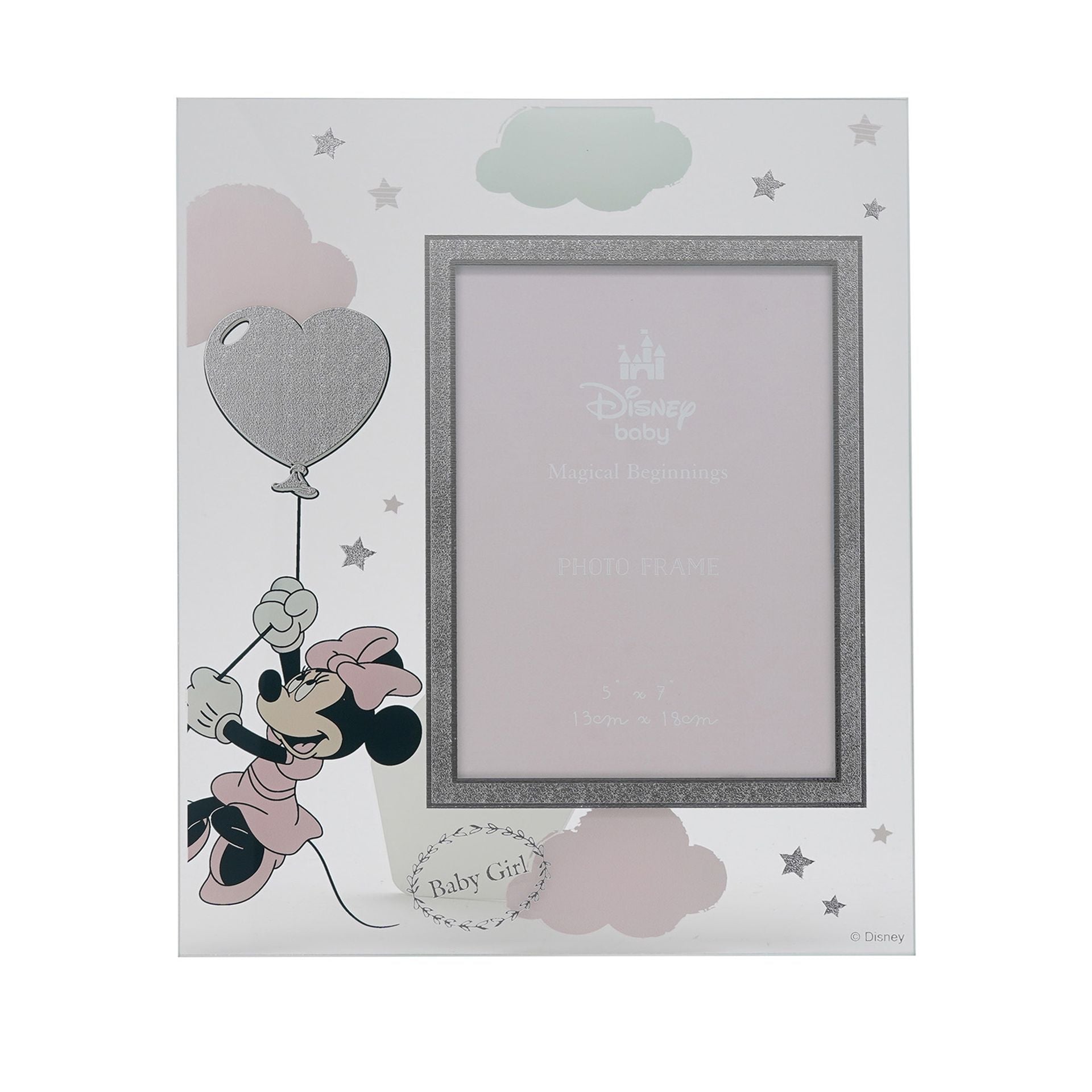 Disney 5" x 7" Minnie Mouse Real Silver 999 Plated Glass Frame