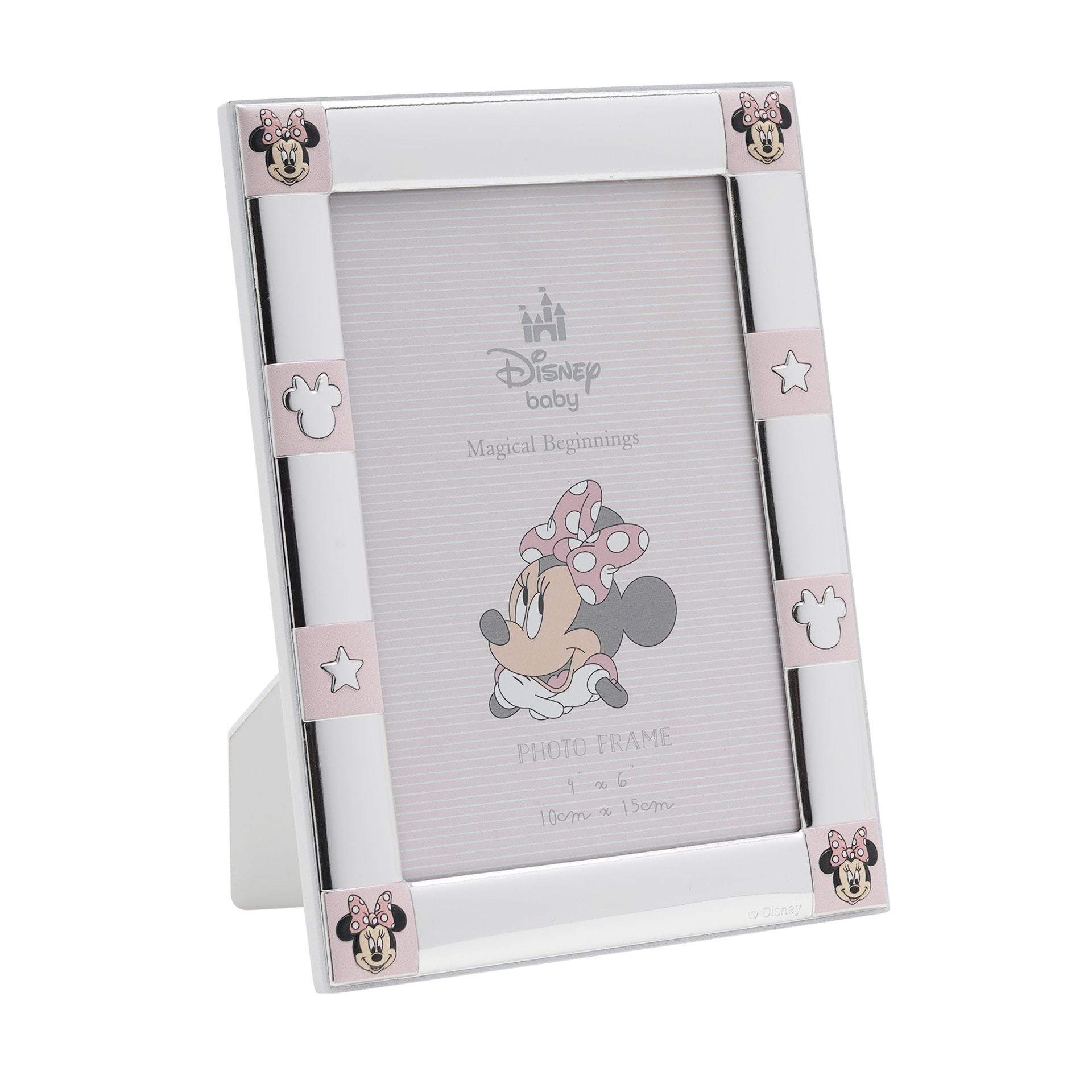 Disney 4" x 6" Minnie Mouse Border Silver 999 Plated Frame With White Wooden Back