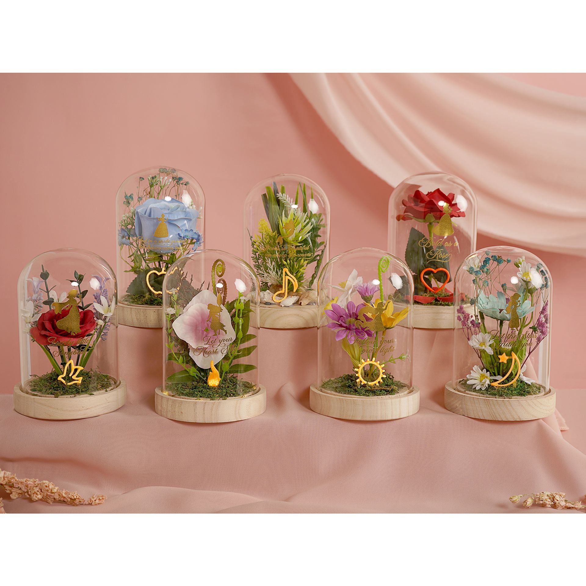 Disney Pastel Princess Florals In A Cloche With Neon Light - Belle