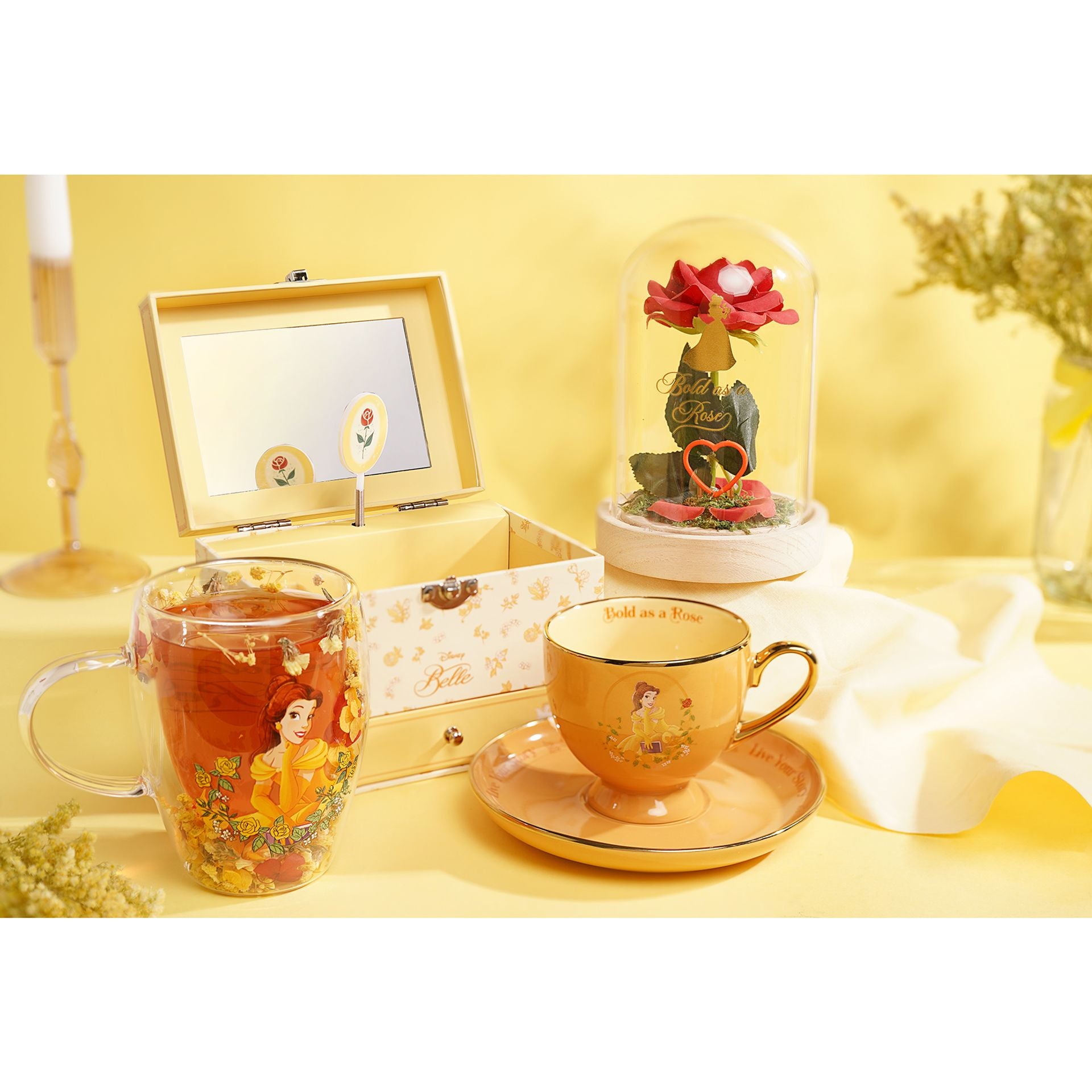 Disney Pastel Princess Florals In A Cloche With Neon Light - Belle