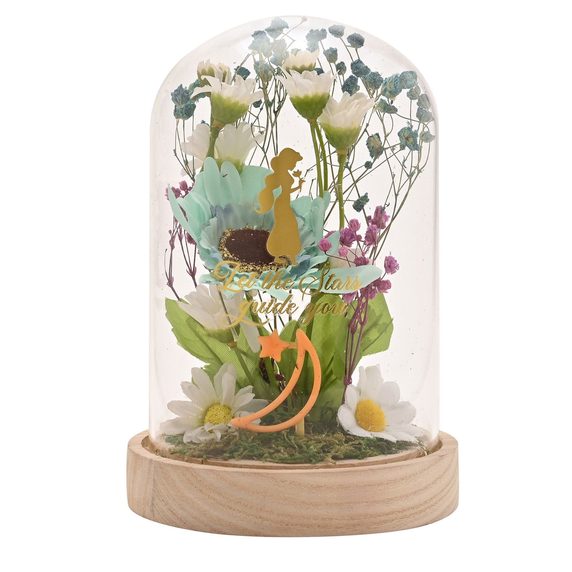 Disney Pastel Princess Florals In A Cloche With Neon Light - Jasmine