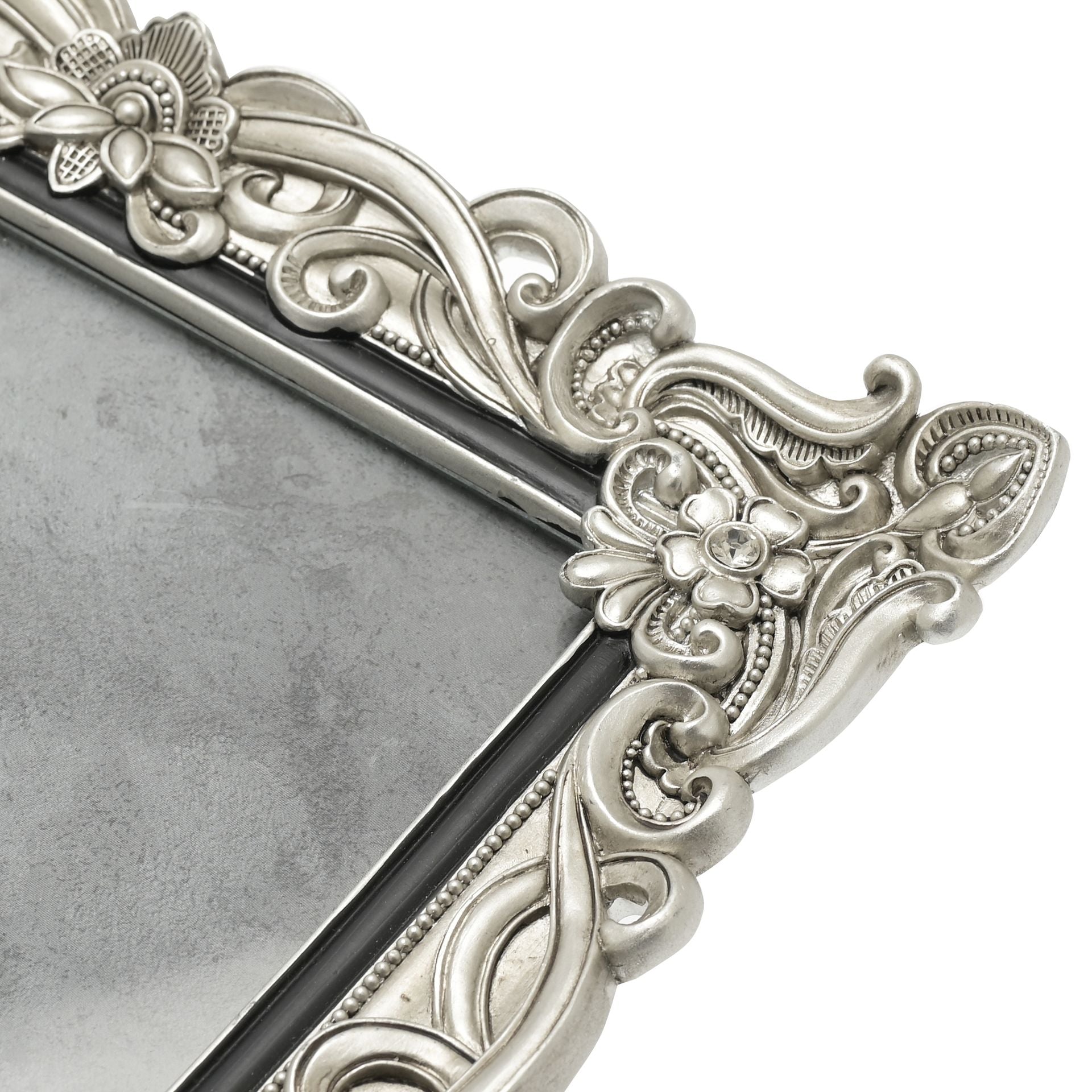 Impressions Antique Silver Floral Resin Frame w/Crystal 8x10