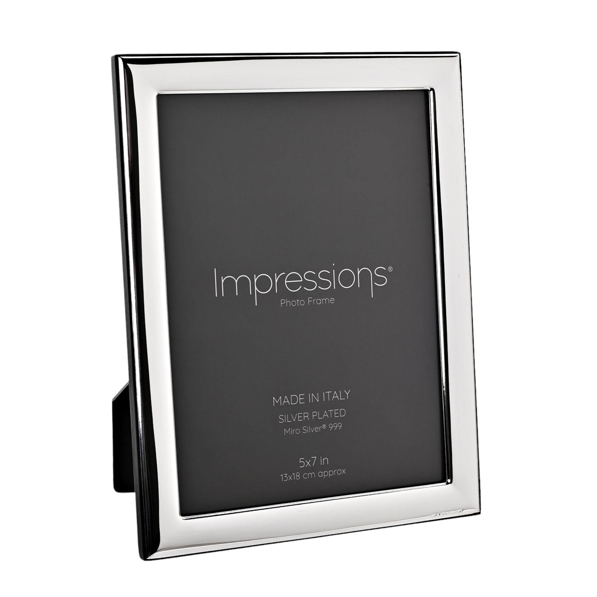 Impressions 999 Silver Narrow Smooth Photo Frame 5" x 7" Wood Back Made In Italy