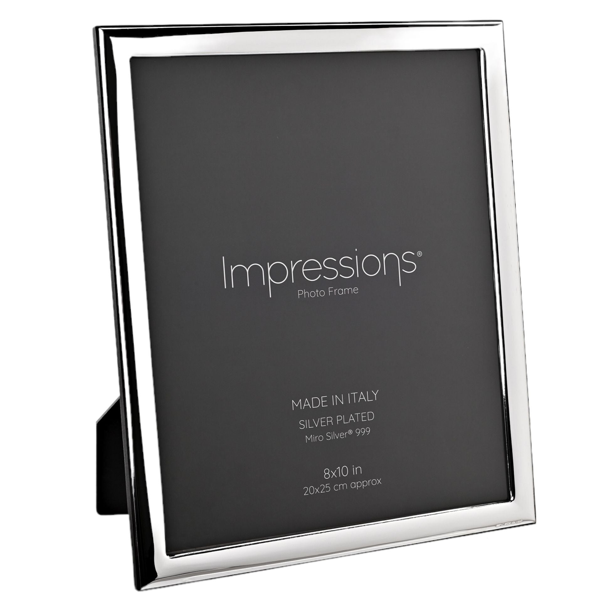 Impressions 999 Silver Narrow Smooth Photo Frame 8" x 10" Wood Back Made In Italy