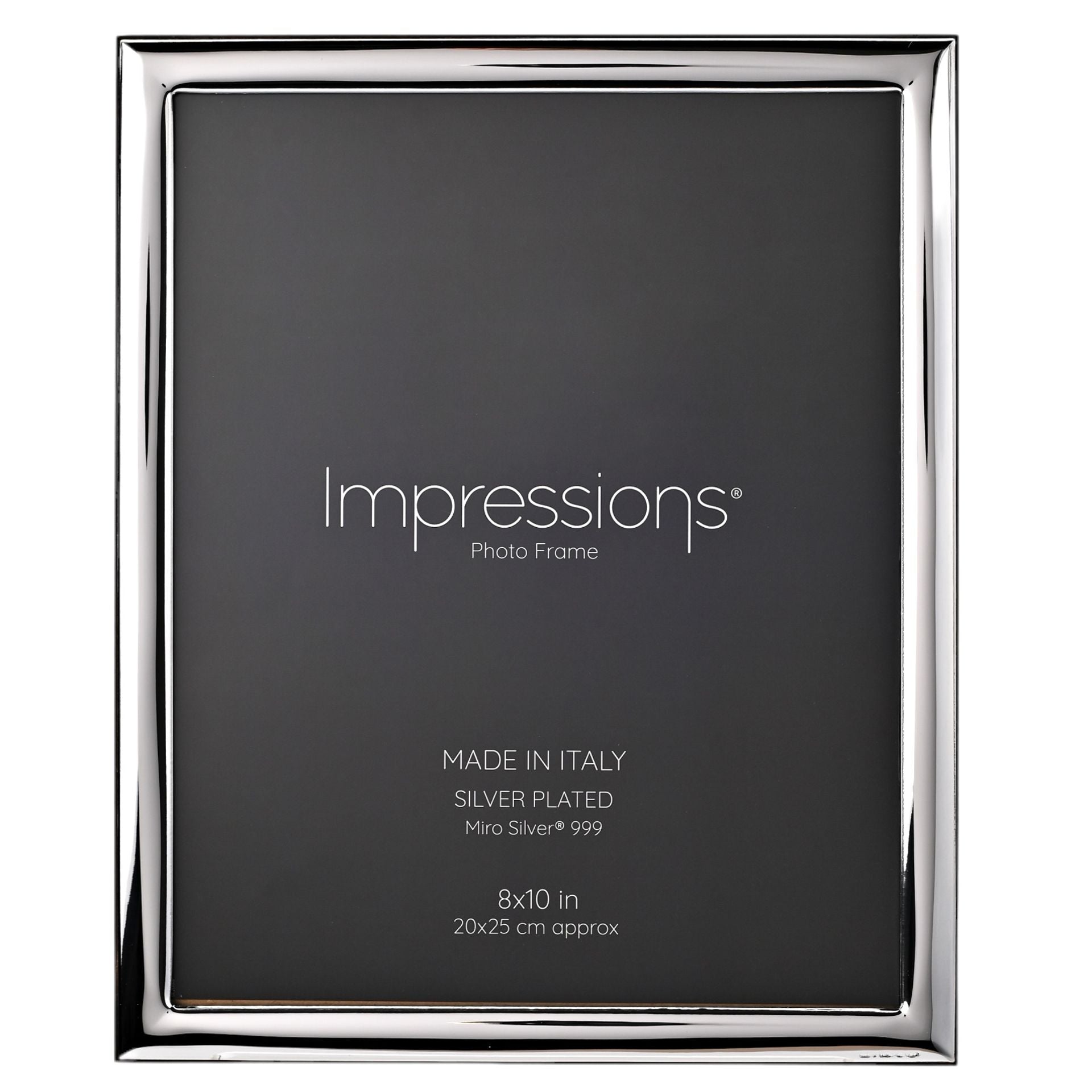 Impressions 999 Silver Narrow Smooth Photo Frame 8" x 10" Wood Back Made In Italy