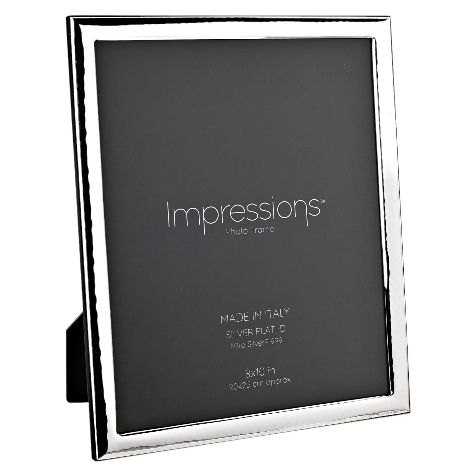 Impressions 999 Silver Narrow Hammered Photo Frame 8" x 10" Wood Back Made In Italy
