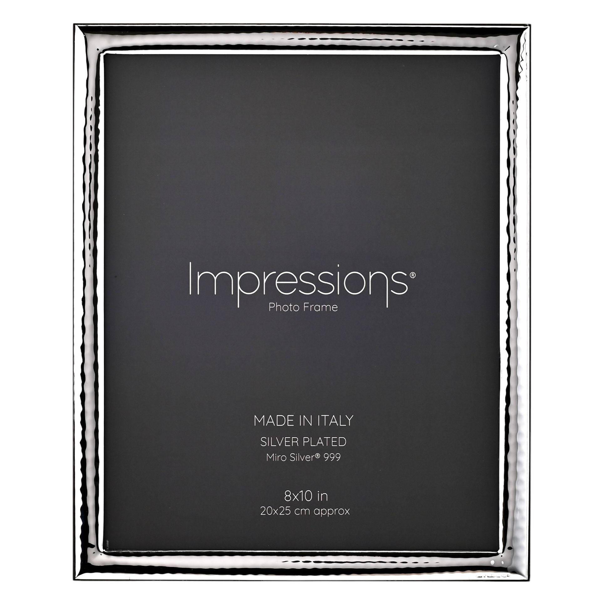 Impressions 999 Silver Narrow Hammered Photo Frame 8" x 10" Wood Back Made In Italy