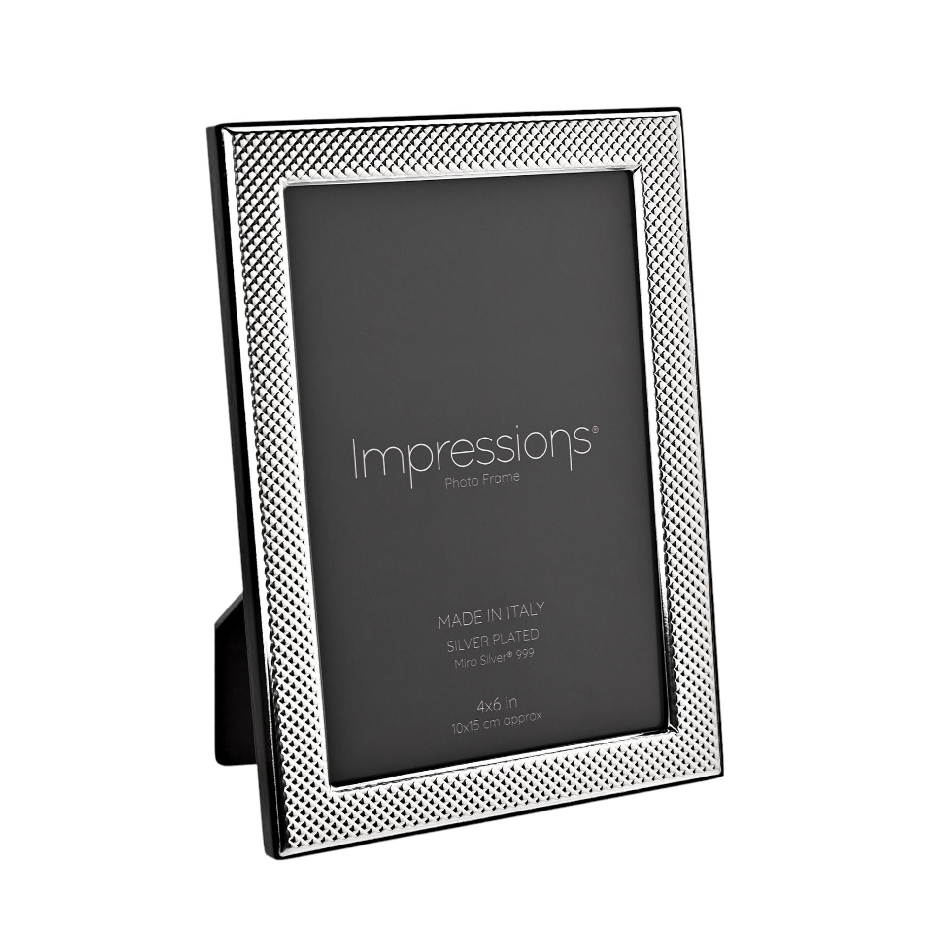 Impressions 999 Silver Narrow Textured Photo Frame 4" x 6" Wood Back Made In Italy