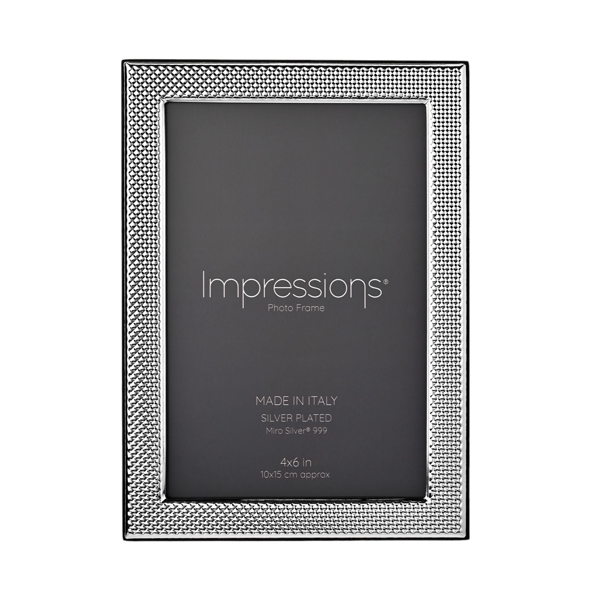Impressions 999 Silver Narrow Textured Photo Frame 4" x 6" Wood Back Made In Italy