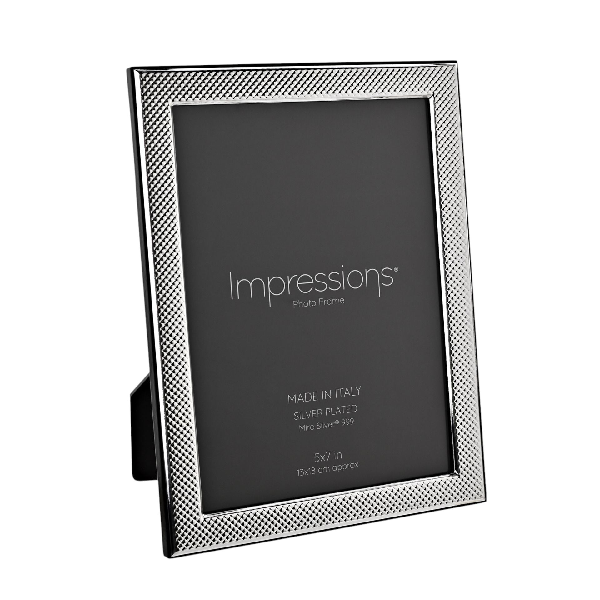 Impressions 999 Silver Narrow Textured Photo Frame 5" x 7" Wood Back Made In Italy