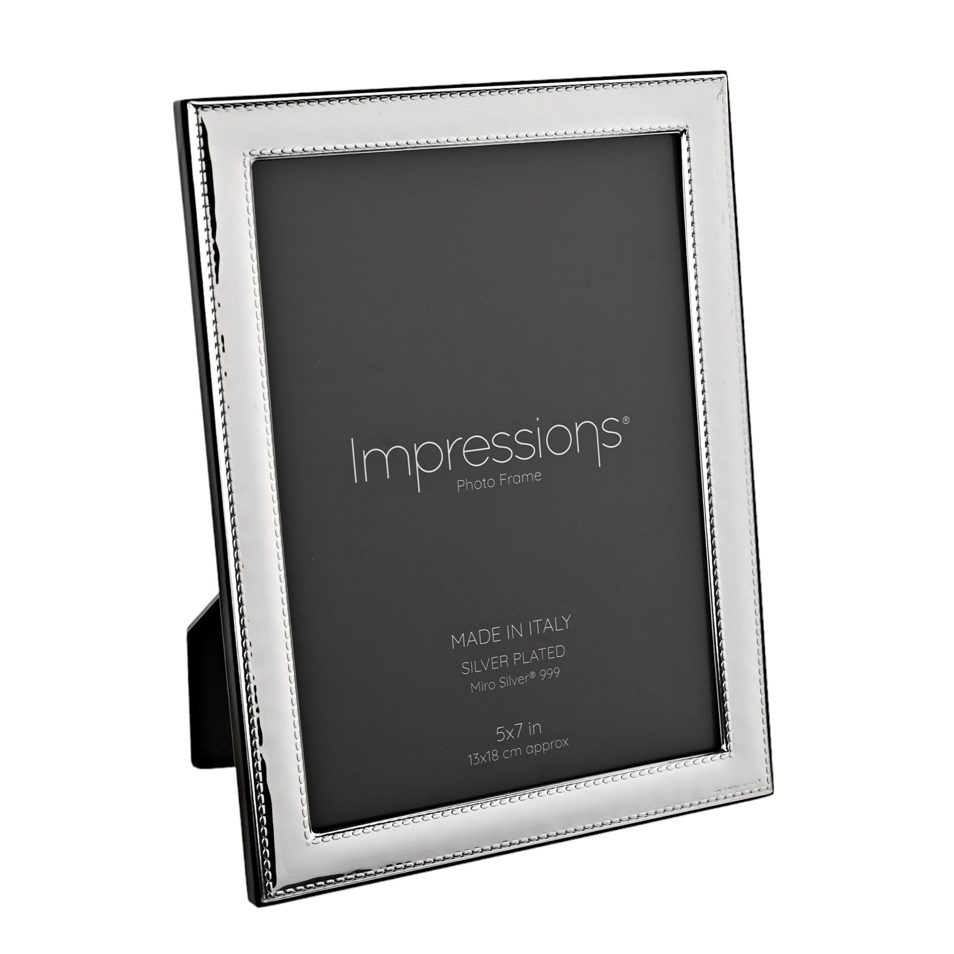 Impressions 999 Silver Narrow Rock Photo Frame 5" x 7" Wood Back Made In Italy