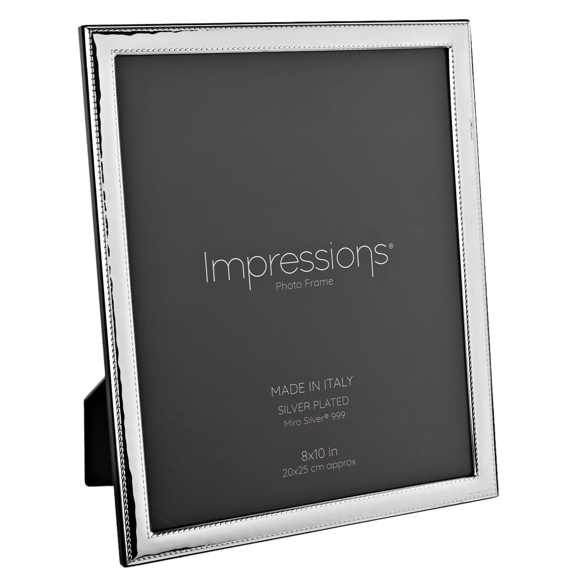 Impressions 999 Silver Narrow Rock Photo Frame 8" x 10" Wood Back Made In Italy