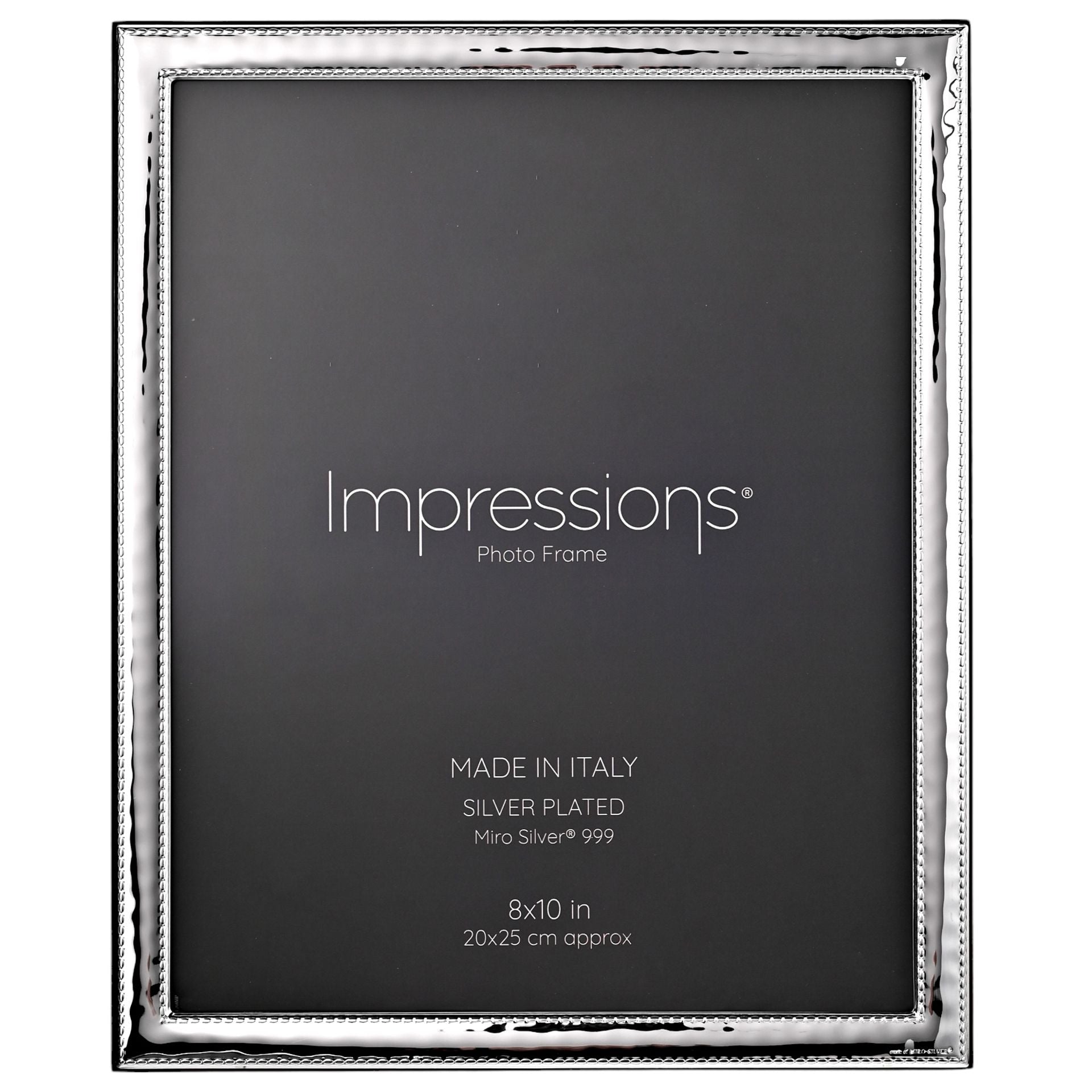 Impressions 999 Silver Narrow Rock Photo Frame 8" x 10" Wood Back Made In Italy
