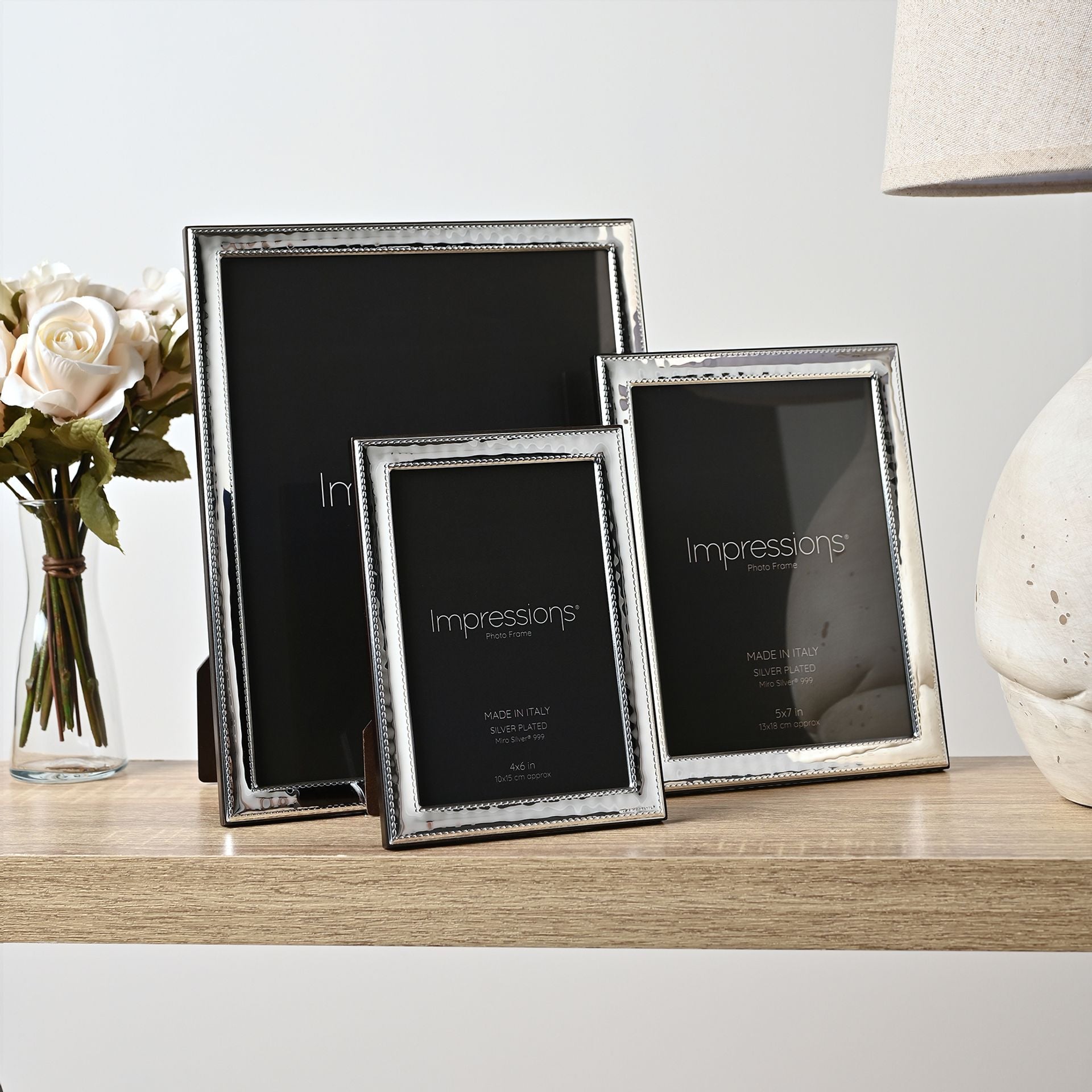Impressions 999 Silver Narrow Rock Photo Frame 8" x 10" Wood Back Made In Italy