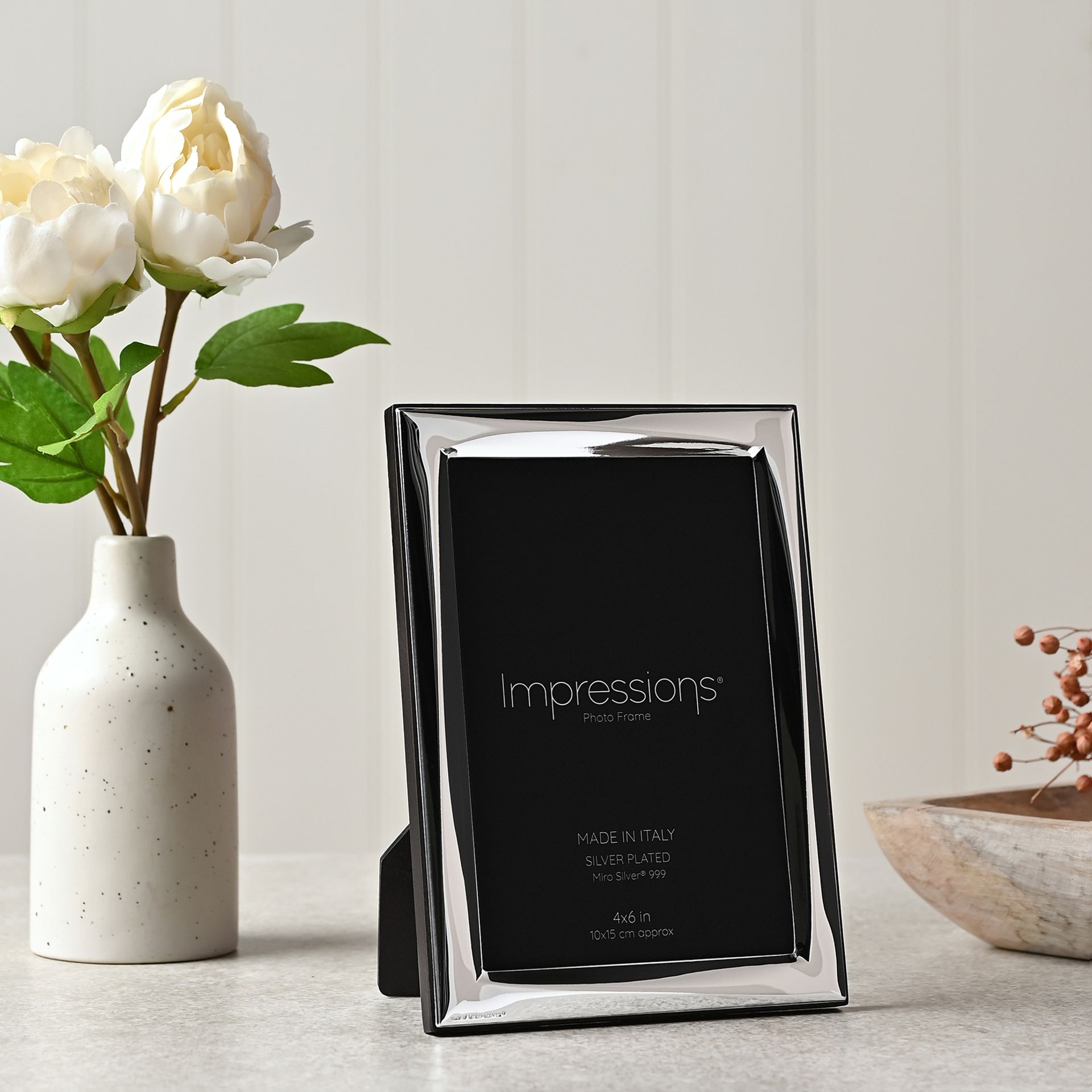 Impressions 999 Silver Narrow Twist Photo Frame 4" x 6" Wood Back Made In Italy