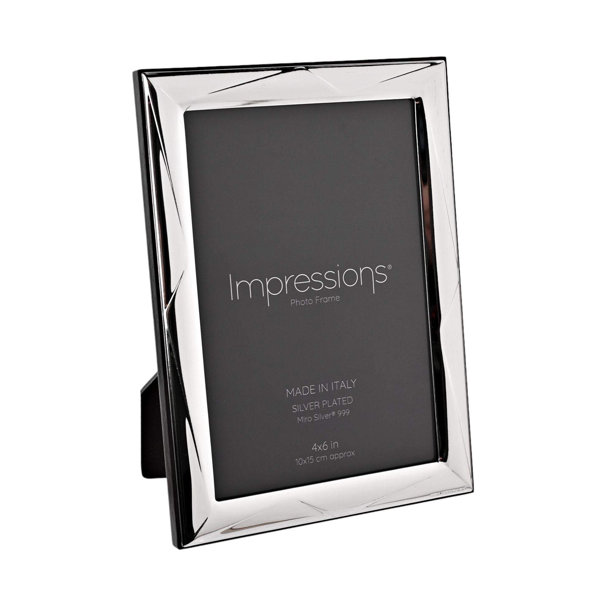 Impressions 999 Silver Geometric Photo Frame 4" x 6" Wood Back Made In Italy