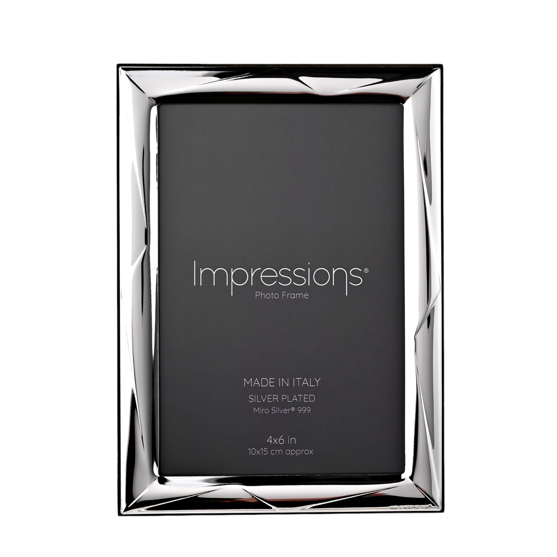 Impressions 999 Silver Geometric Photo Frame 4" x 6" Wood Back Made In Italy