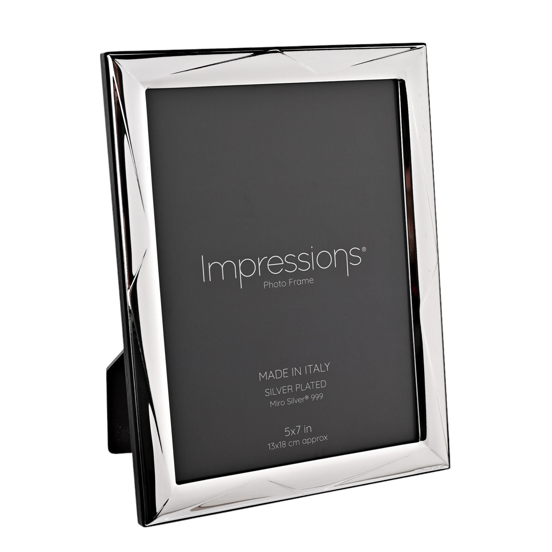 Impressions 999 Silver Geometric Photo Frame 5" x 7" Wood Back Made In Italy