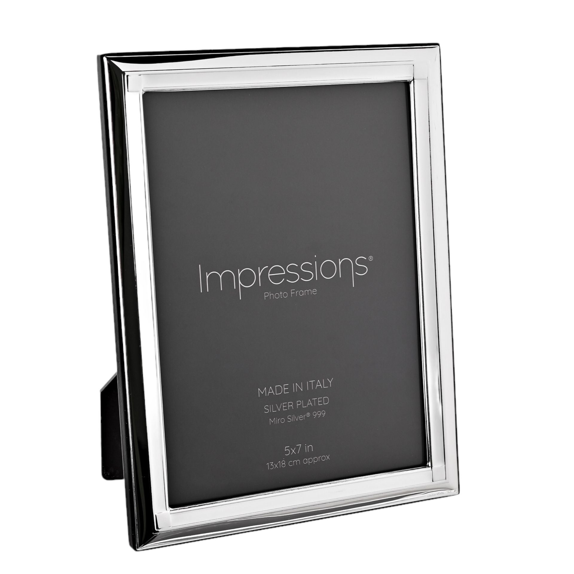 Impressions 999 Silver Narrow Classic Photo Frame 5" x 7" Wood Back Made In Italy