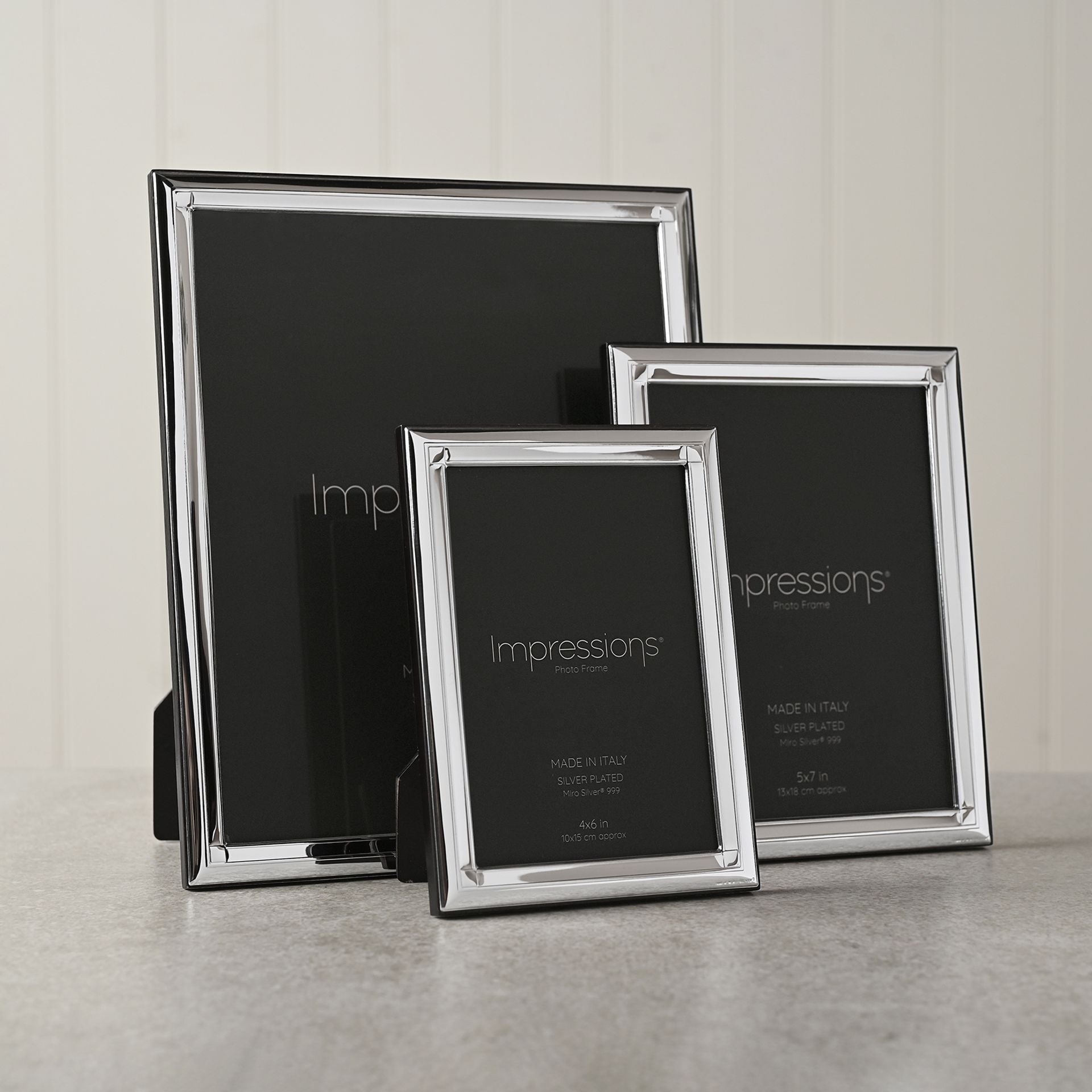 Impressions 999 Silver Narrow Classic Photo Frame 5" x 7" Wood Back Made In Italy