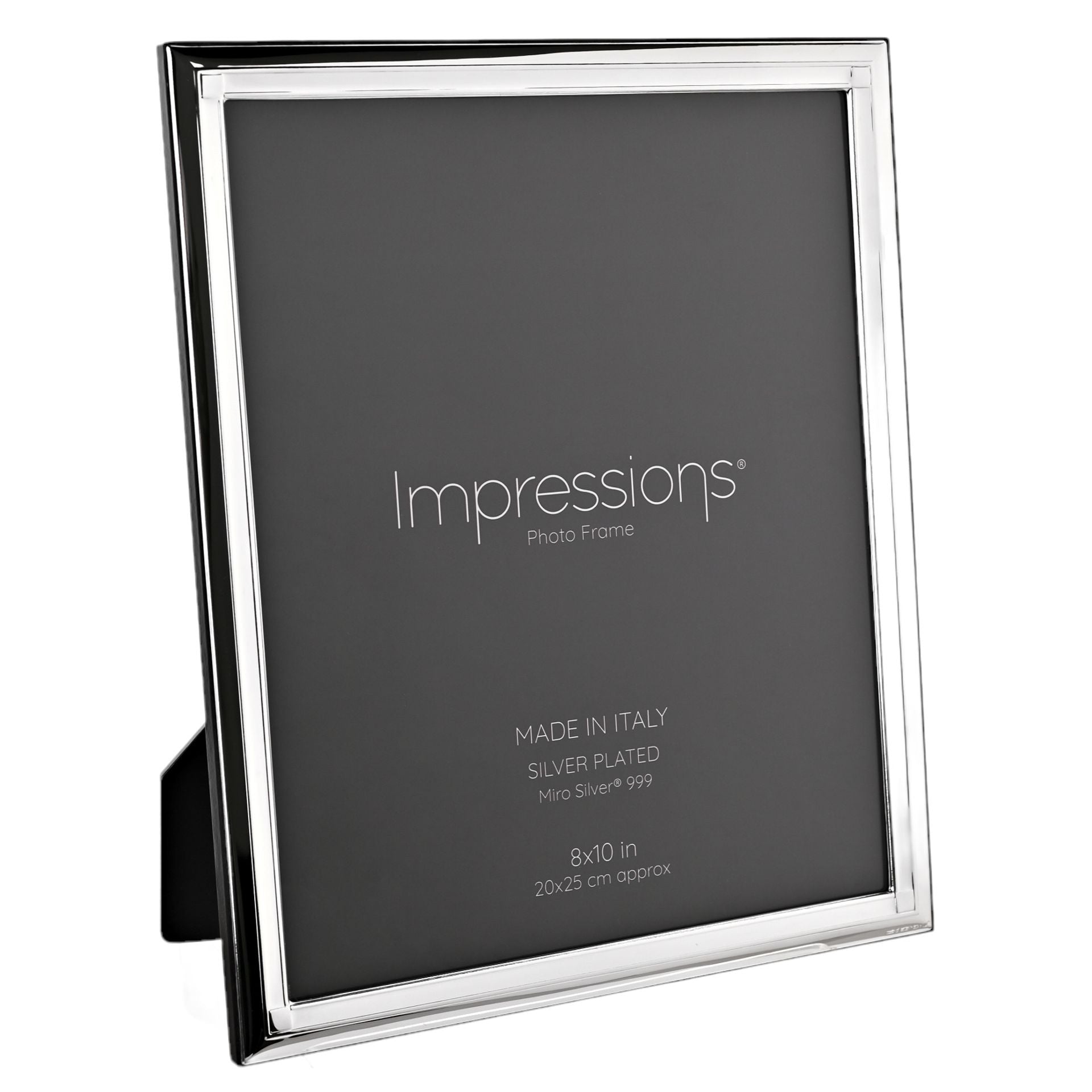 Impressions 999 Silver Narrow Classic Photo Frame 8" x 10" Wood Back Made In Italy