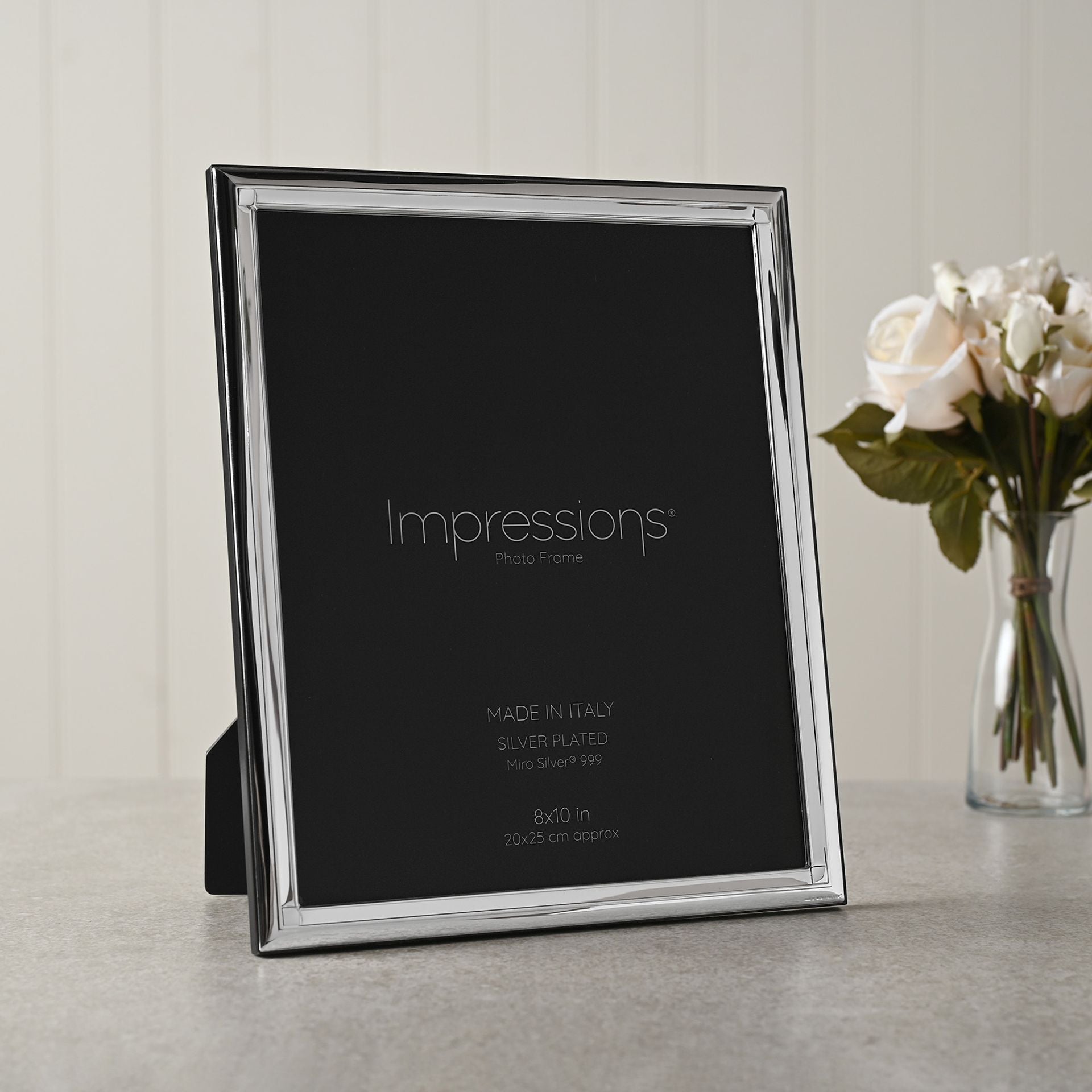 Impressions 999 Silver Narrow Classic Photo Frame 8" x 10" Wood Back Made In Italy