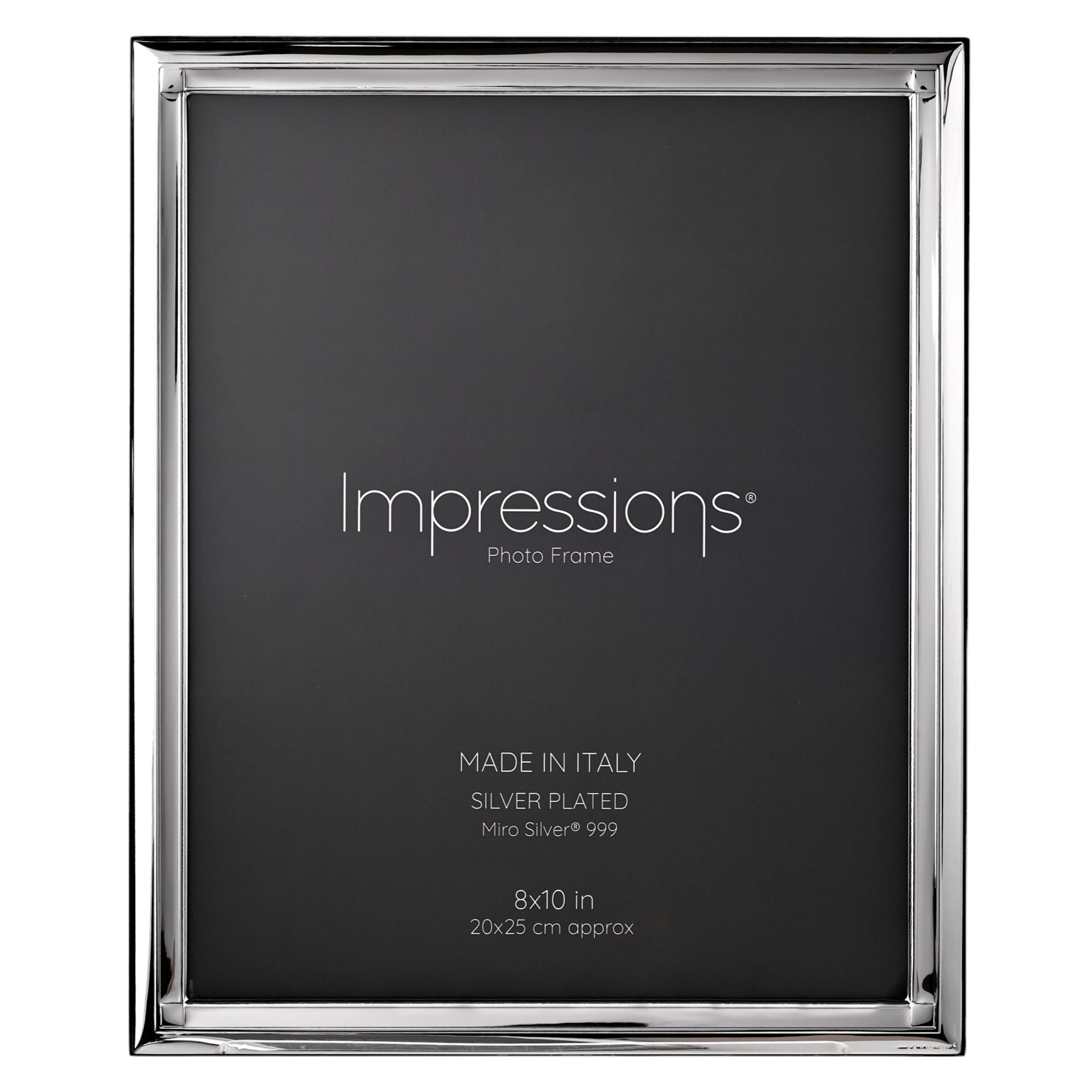 Impressions 999 Silver Narrow Classic Photo Frame 8" x 10"  Wood Back Made In Italy