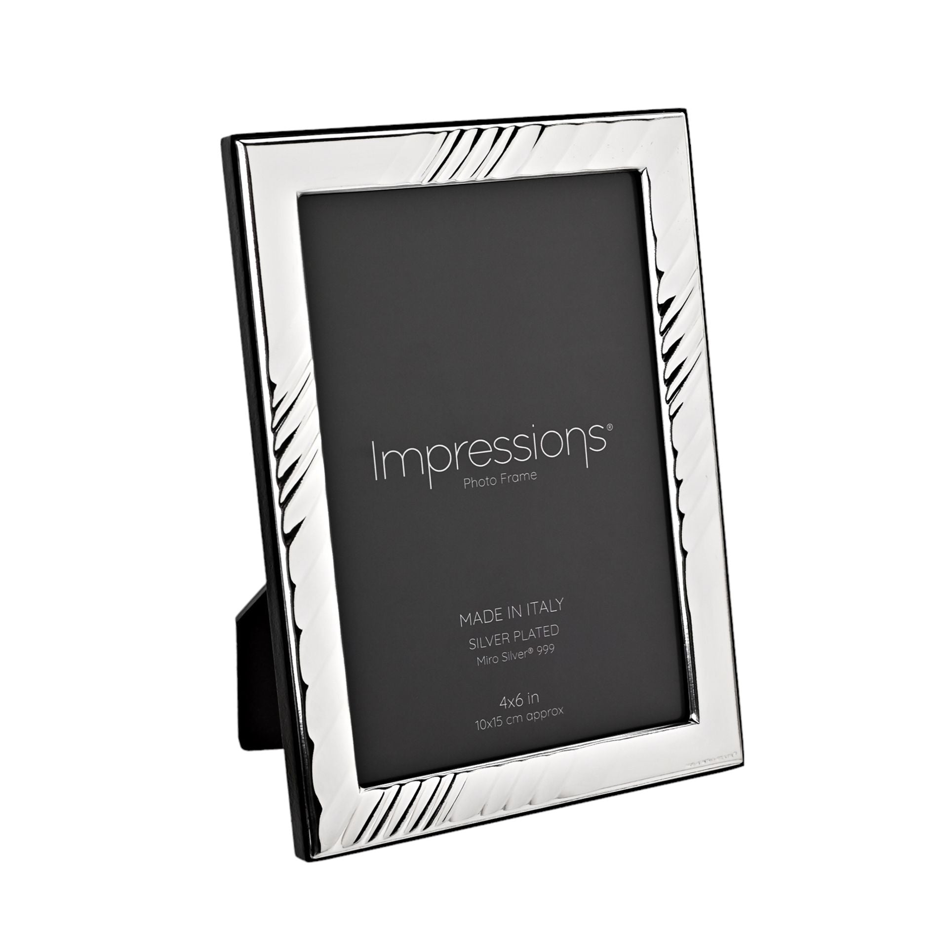 Impressions 999 Silver Textured Wave Photo Frame 4" x 6" Wood Back Made In Italy