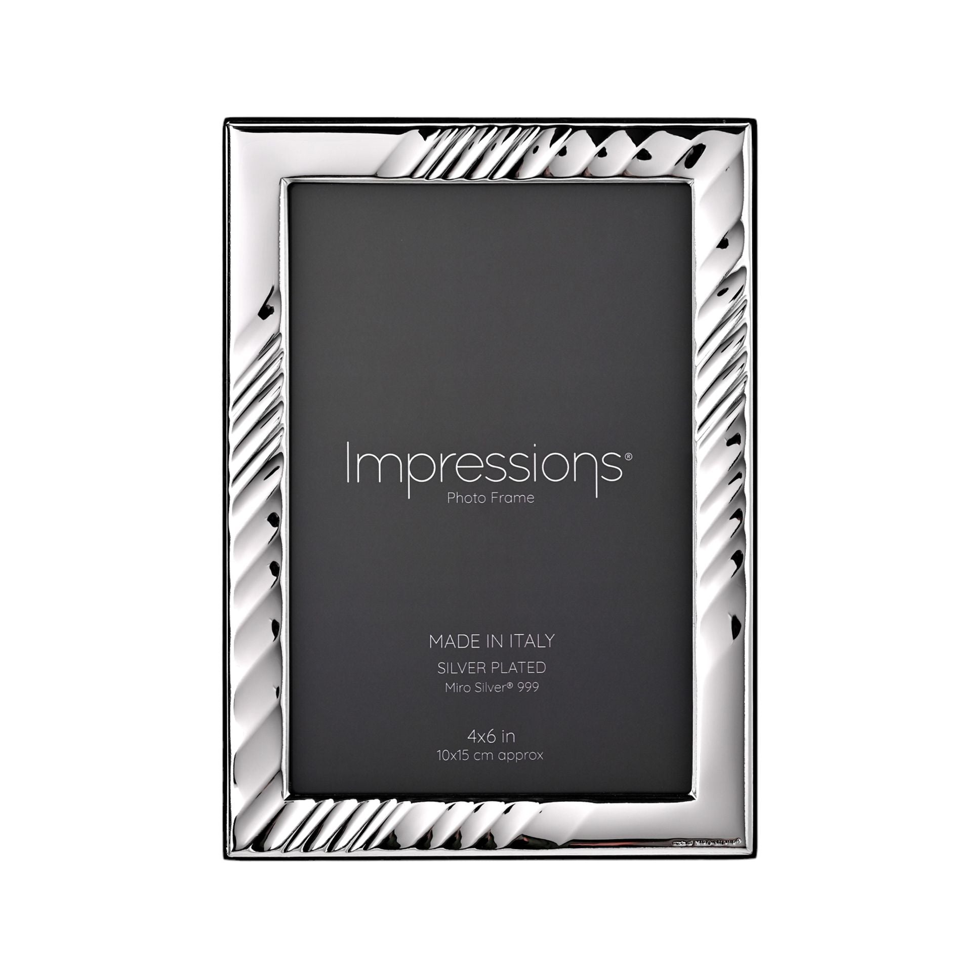 Impressions 999 Silver Textured Wave Photo Frame 4" x 6" Wood Back Made In Italy