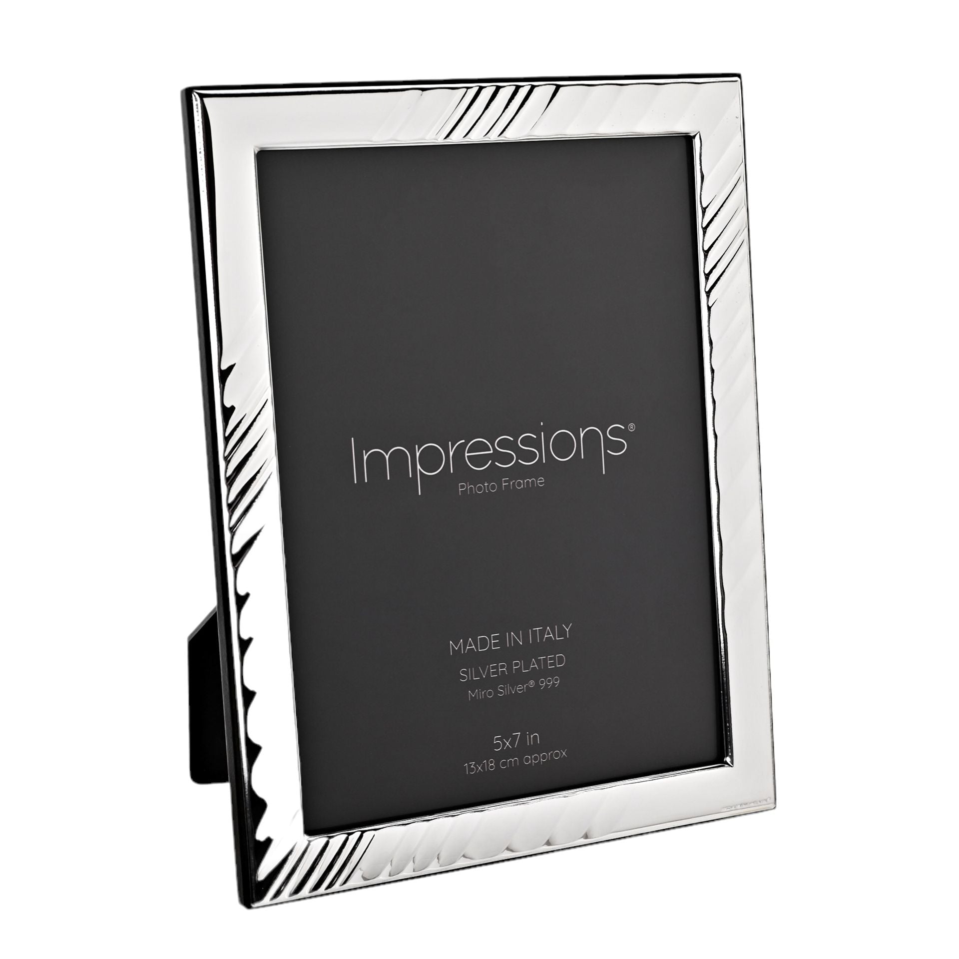 Impressions 999 Silver Textured Wave Photo Frame 5" x 7" Wood Back Made In Italy