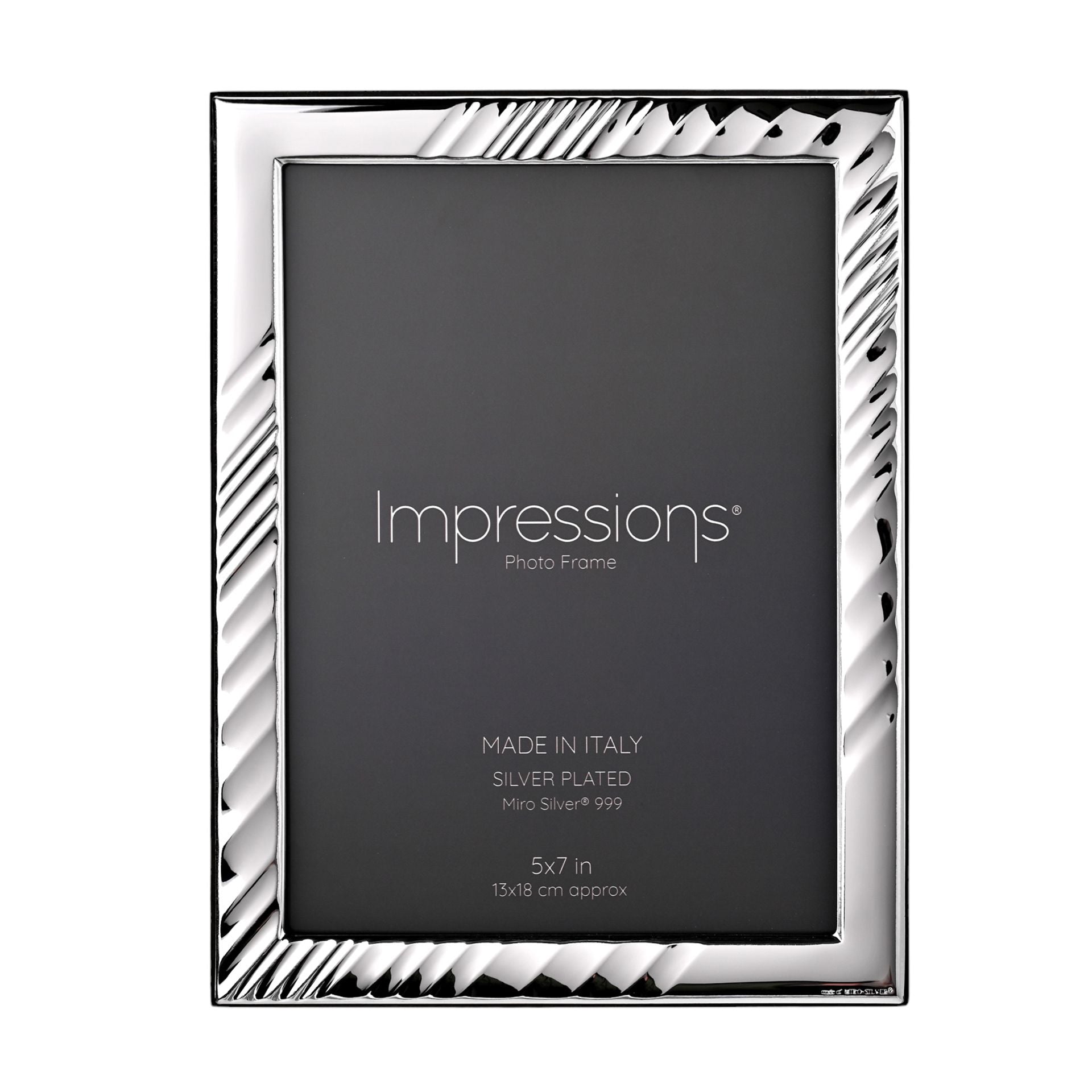 Impressions 999 Silver Textured Wave Photo Frame 5" x 7" Wood Back Made In Italy