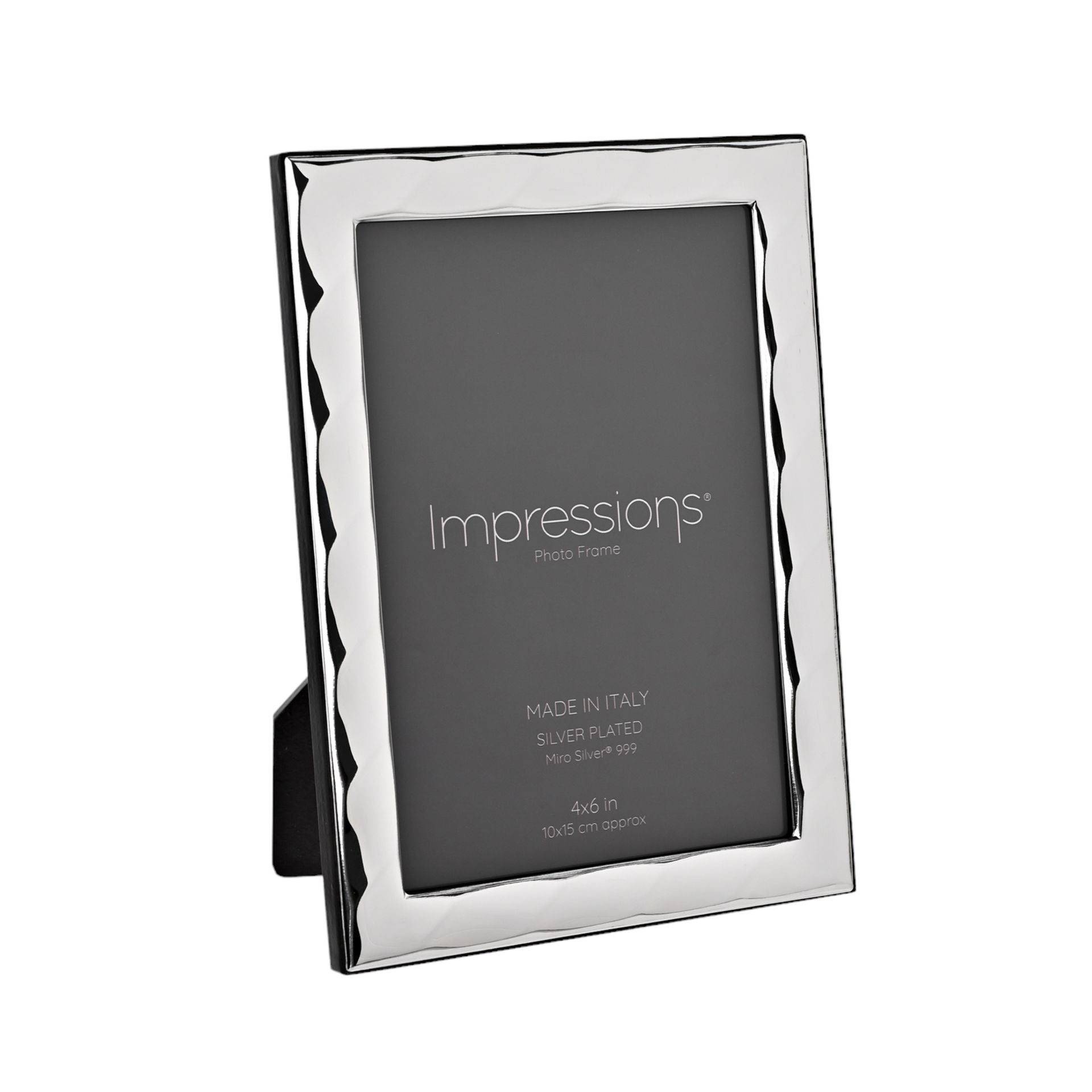 Impressions 999 Silver Bevelled Photo Frame 4" x 6" Wood Back Made In Italy