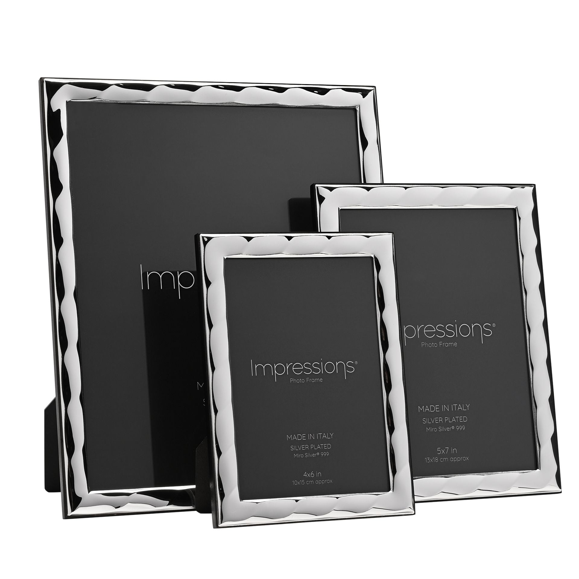 Impressions 999 Silver Bevelled Photo Frame 4" x 6" Wood Back Made In Italy
