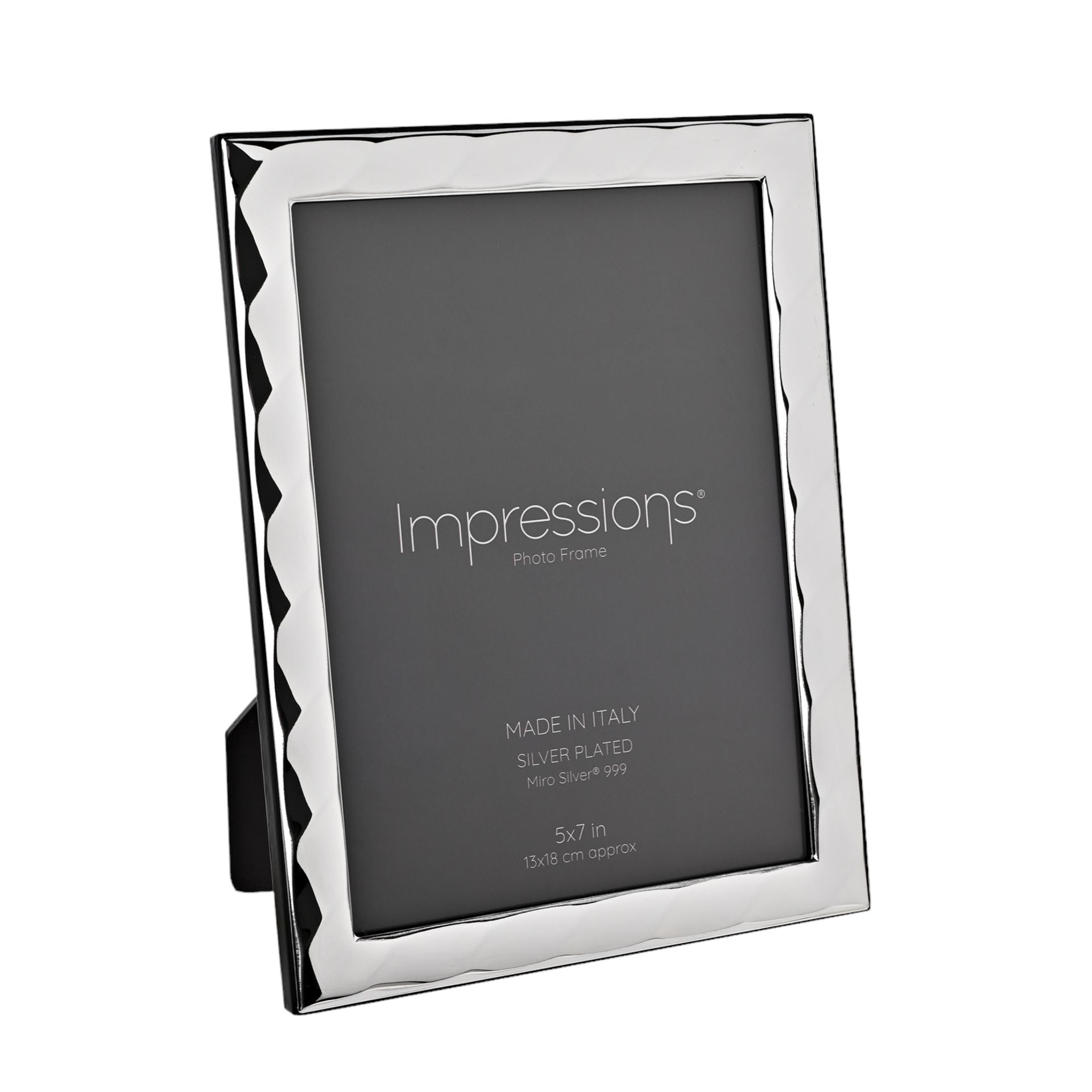 Impressions 999 Silver Bevelled Photo Frame 5" x 7" Wood Back Made In Italy
