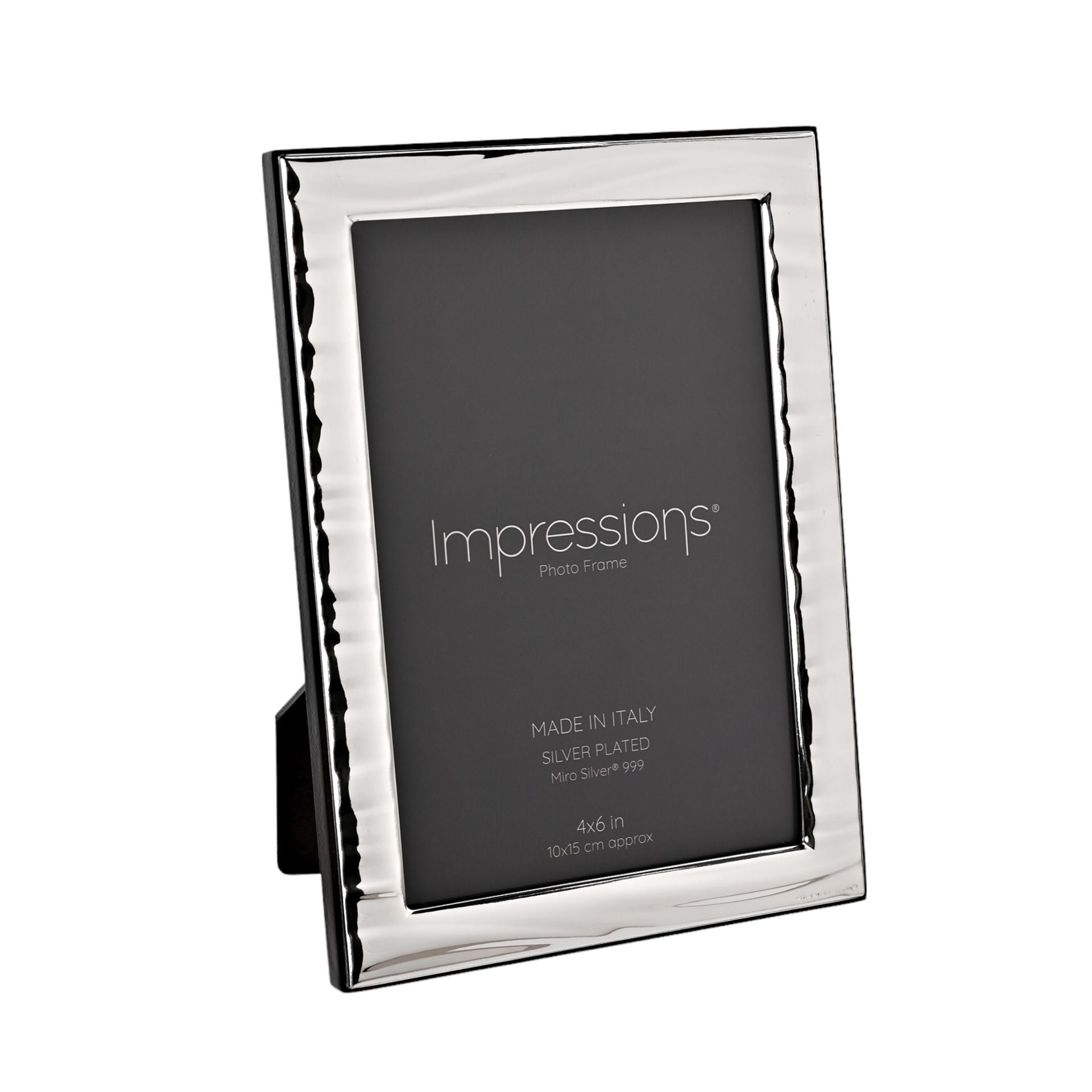 Impressions 999 Silver Narrow Wave Photo Frame 4" x 6" Wood Back Made In Italy
