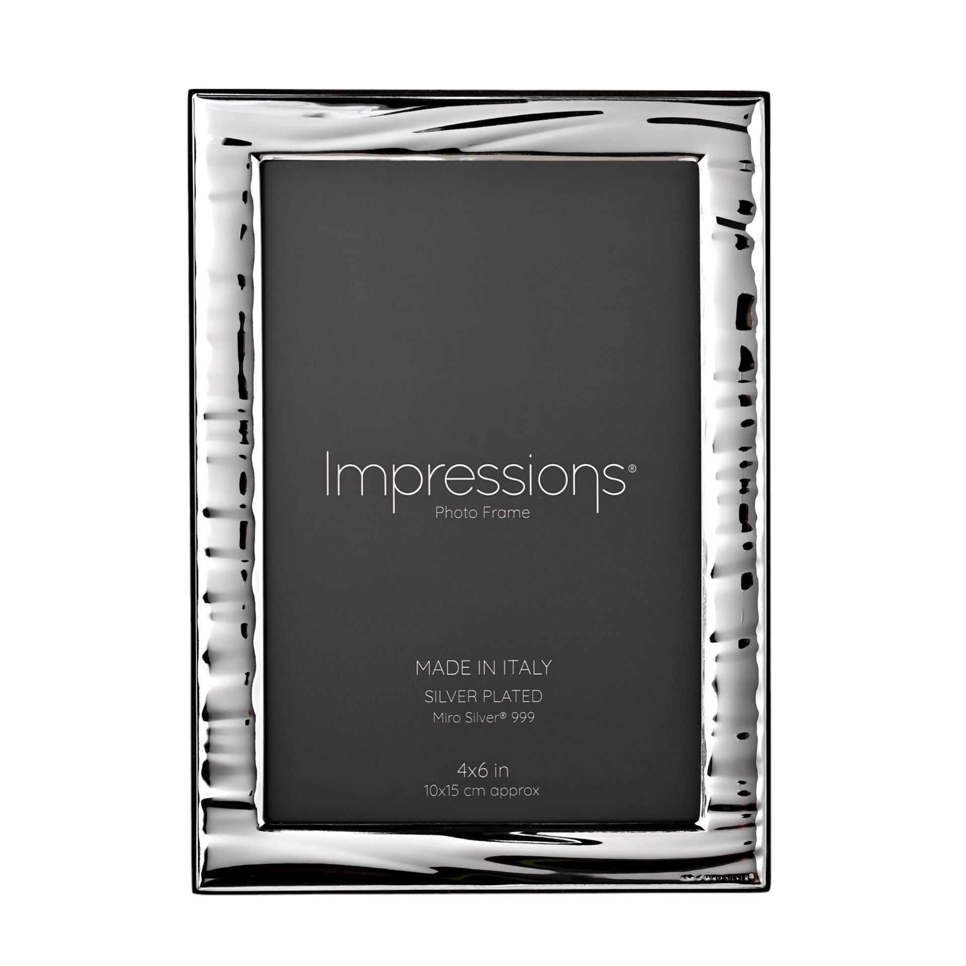 Impressions 999 Silver Narrow Wave Photo Frame 4" x 6" Wood Back Made In Italy