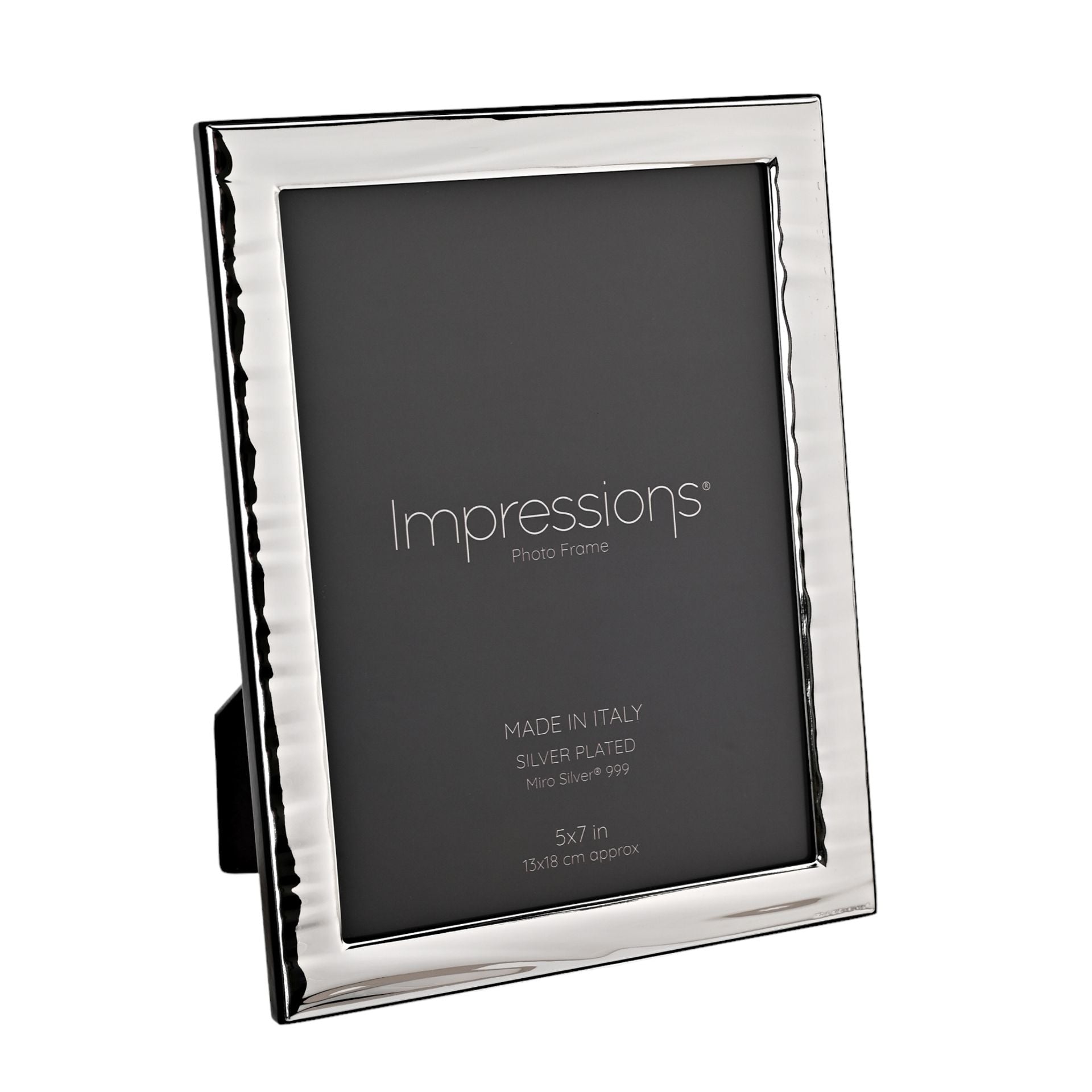 Impressions 999 Silver Narrow Wave Photo Frame 5" x 7" Wood Back Made In Italy