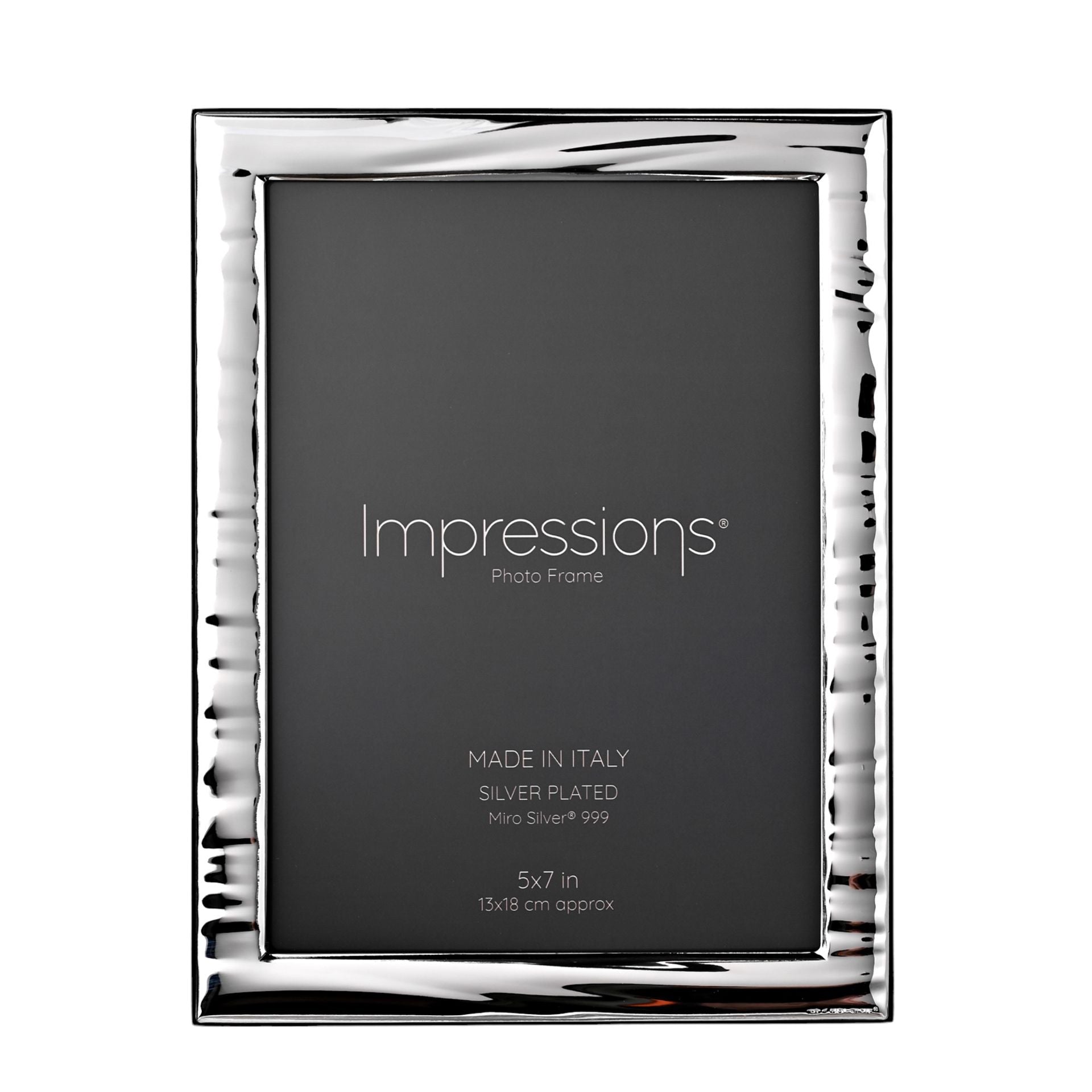 Impressions 999 Silver Narrow Wave Photo Frame 5" x 7" Wood Back Made In Italy