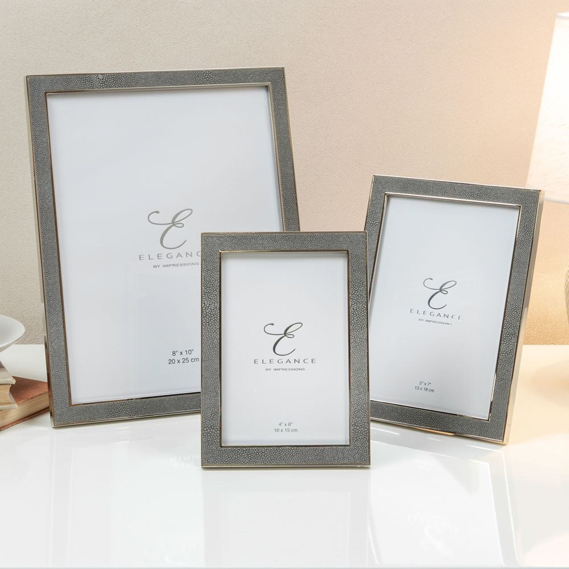 Elegance Metal Plated Grey Faux Shagreen Frame 8" x 10"