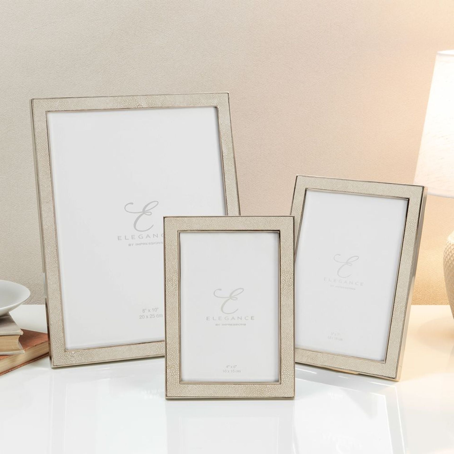 Elegance Metal Plated Cream Faux Shagreen Frame 4" x 6"