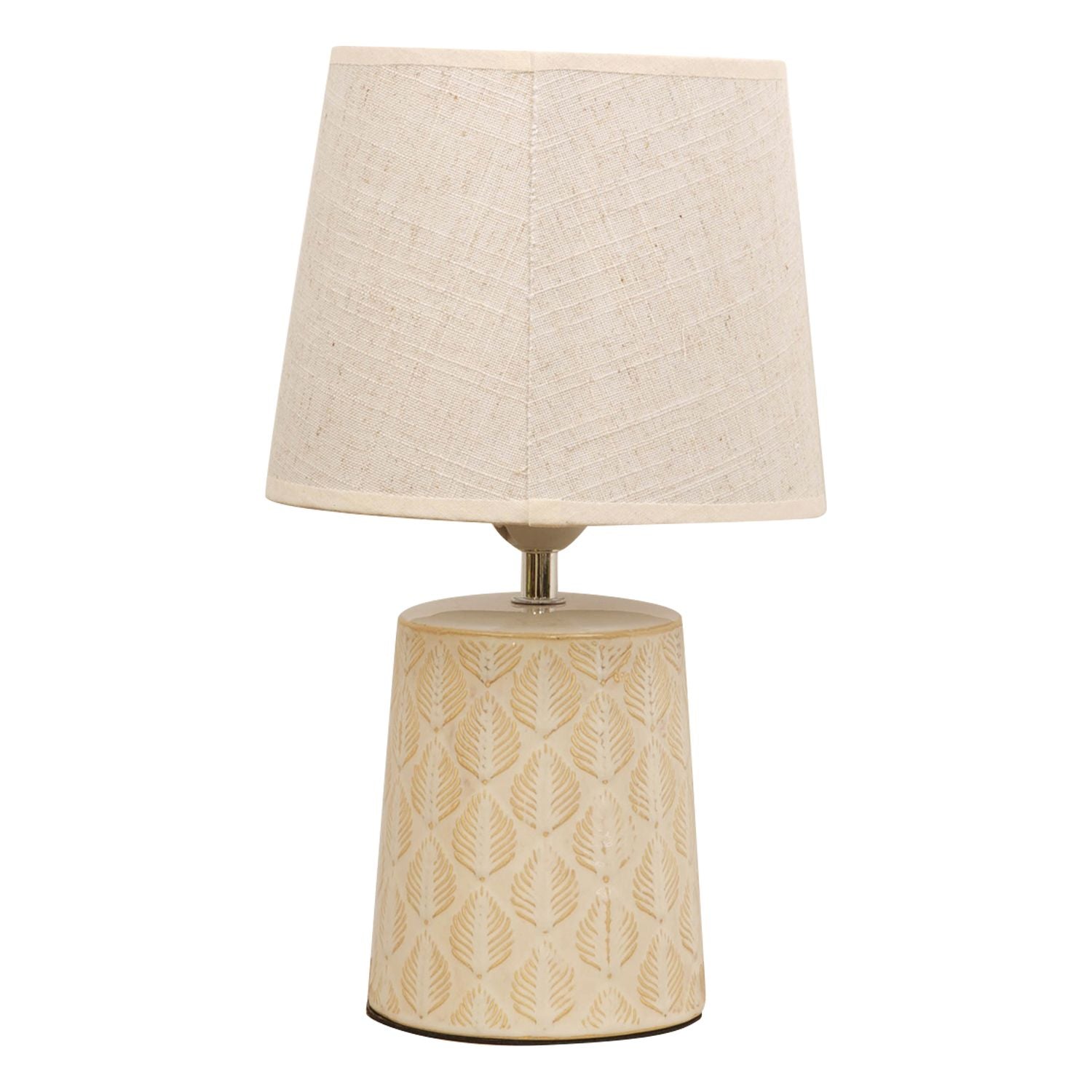 Leaf Print Table Lamp with Beige Linen Shade *(8/6)*