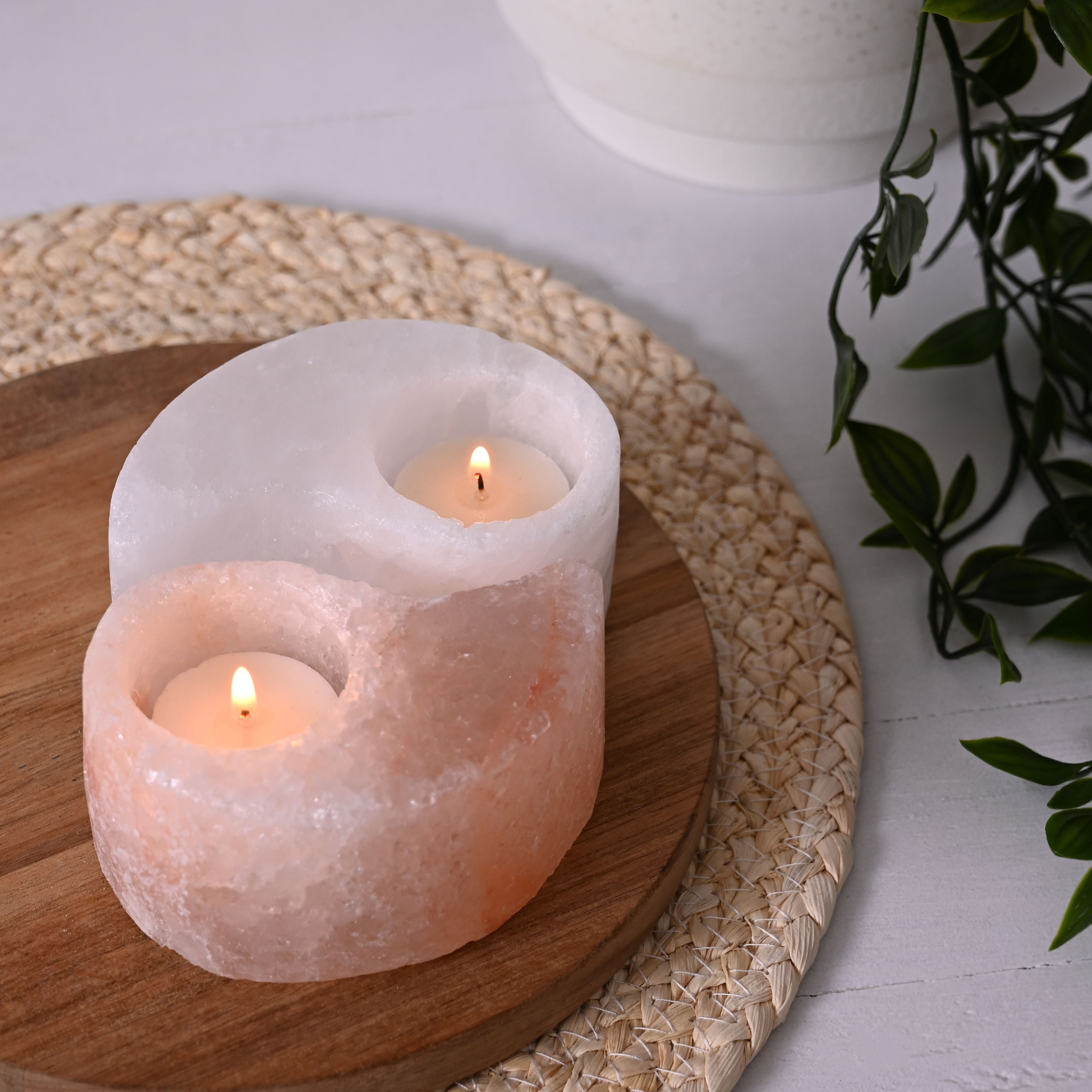 Yin and Yang Rock Salt Double Tea Light Holder