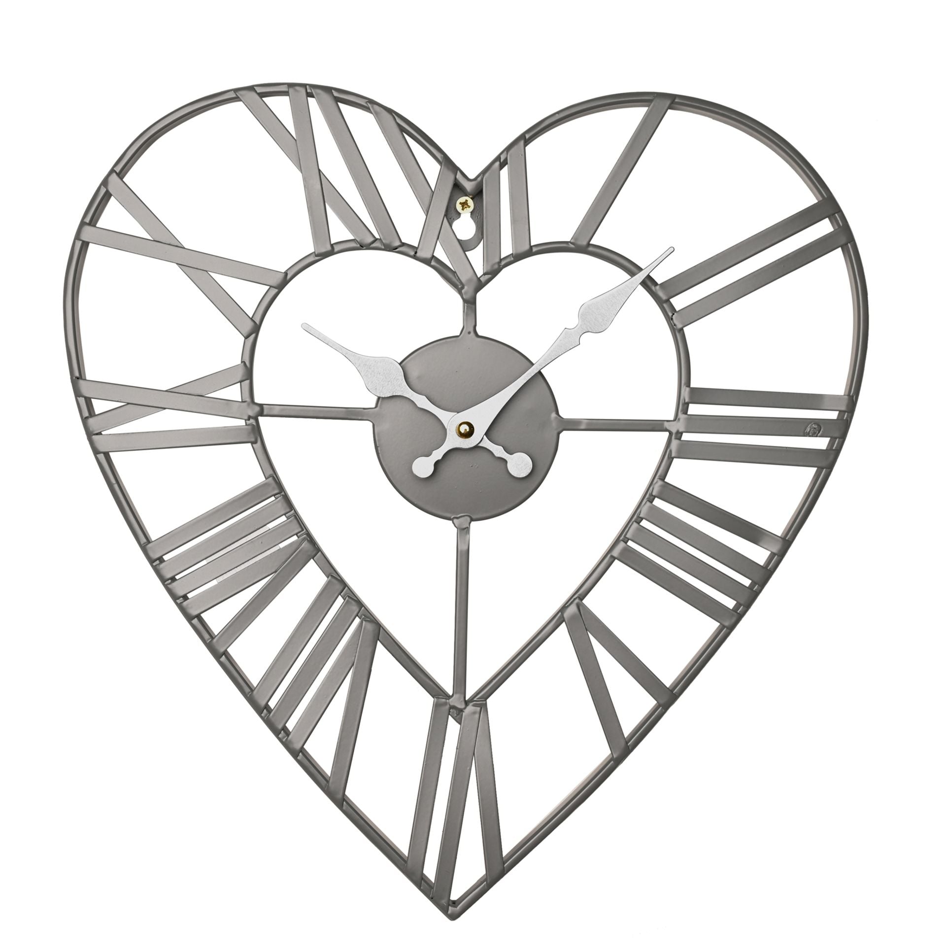 Metal Heart Grey Wall Clock